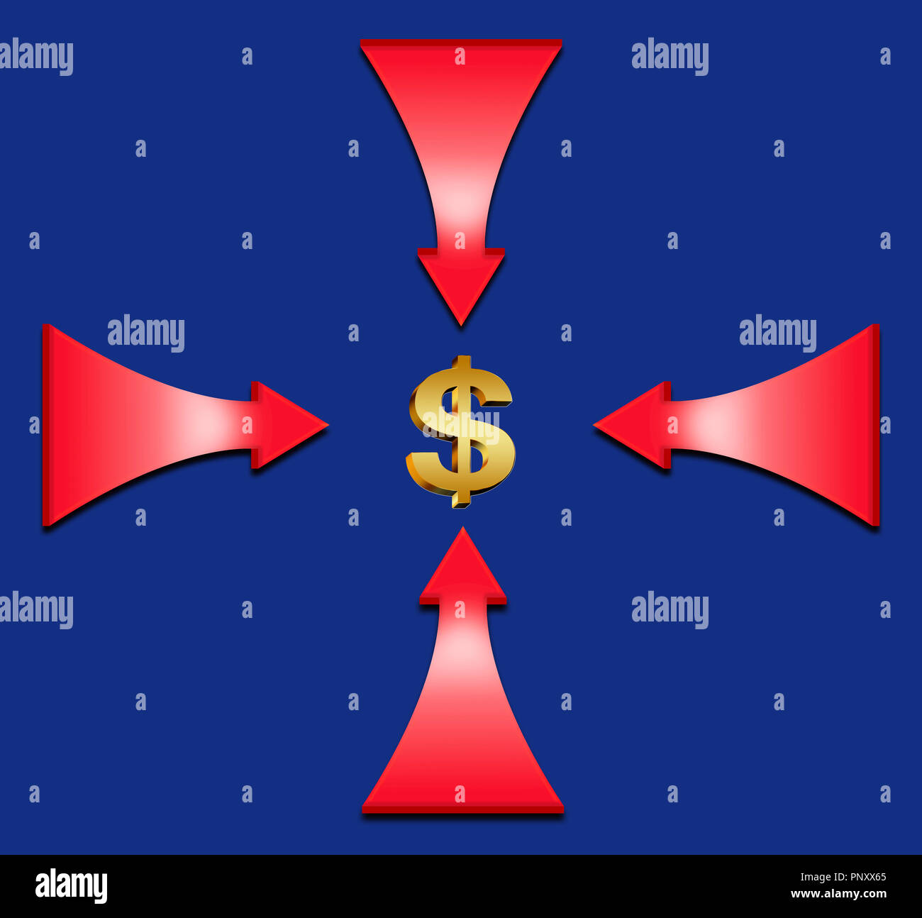 Arrows point to the same point indicating the object of interest. This is an illustration. Stock Photo