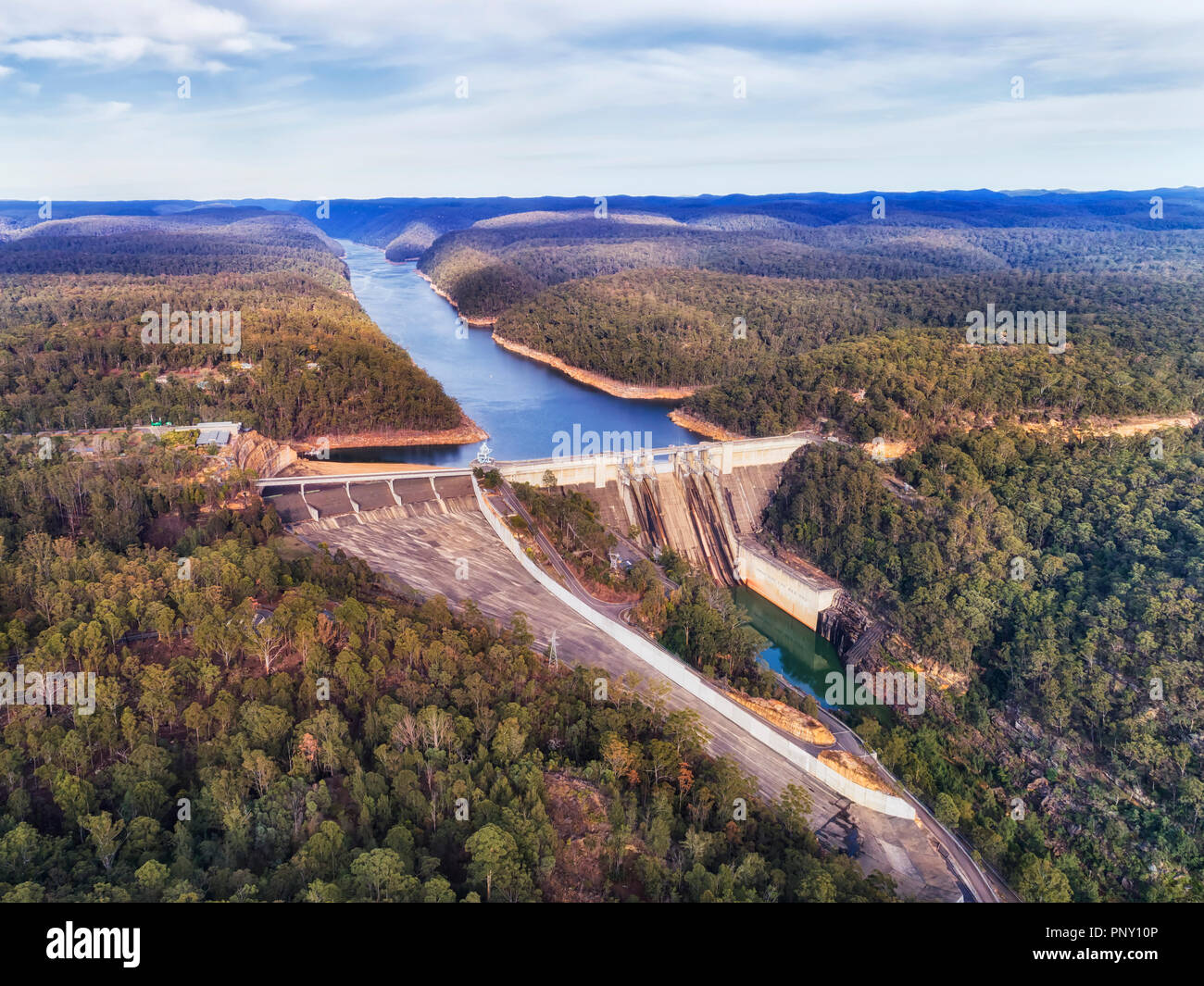 Concrete Warragamba Dam on Warragamba river locking flow of fresh water
