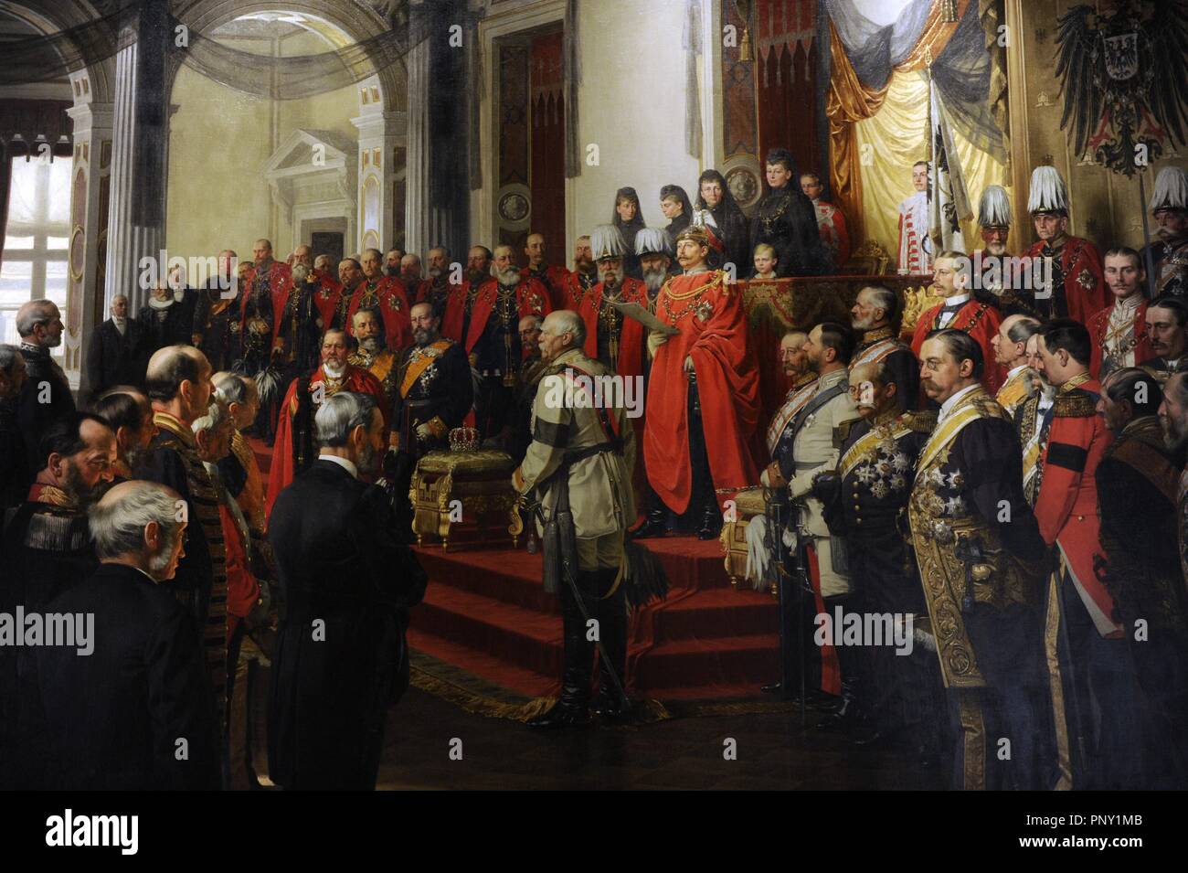 The Opening of the German Reichstag in the White Hall of the Berlin Schloss by Kaiser Wilhelm II on June 25, 1888. Painting finished in 1893 by Anton Von Werner (1843-1915). Detail. German Historical Museum, Berlin. Germany. Stock Photo