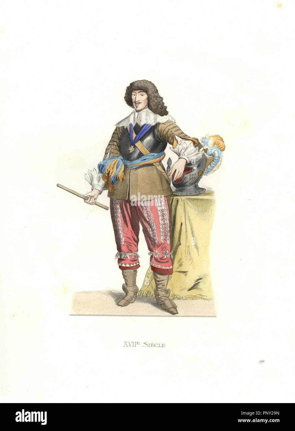 Gaston Jean Baptiste de France, duke of Orleans, France, 17th century. Handcolored illustration by E. Lechevallier-Chevignard, lithographed by A. Didier, L. Flameng, F. Laguillermie, from Georges Duplessis's 'Costumes historiques des XVIe, XVIIe et XVIIIe siecles' (Historical costumes of the 16th, 17th and 18th centuries), Paris 1867. The book was a continuation of the series on the costumes of the 12th to 15th centuries published by Camille Bonnard and Paul Mercuri from 1830. Georges Duplessis (1834-1899) was curator of the Prints department at the Bibliotheque nationale. Edmond Lechevallier- Stock Photo