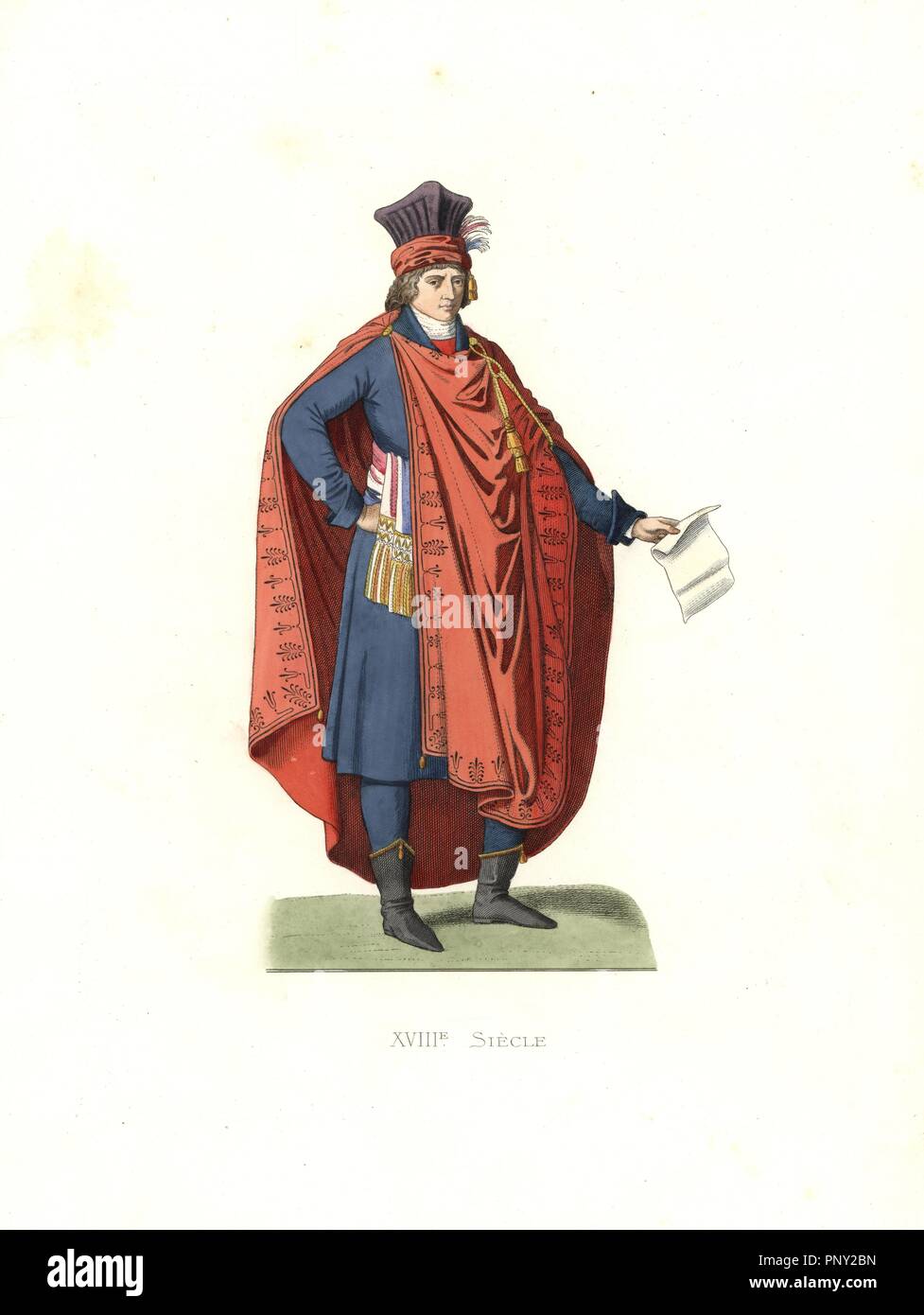 Representant du peuple, France, 18th century, from a contemporary print. Handcolored illustration by E. Lechevallier-Chevignard, lithographed by A. Didier, L. Flameng, F. Laguillermie, from Georges Duplessis's 'Costumes historiques des XVIe, XVIIe et XVIIIe siecles' (Historical costumes of the 16th, 17th and 18th centuries), Paris 1867. The book was a continuation of the series on the costumes of the 12th to 15th centuries published by Camille Bonnard and Paul Mercuri from 1830. Georges Duplessis (1834-1899) was curator of the Prints department at the Bibliotheque nationale. Edmond Lechevallie Stock Photo
