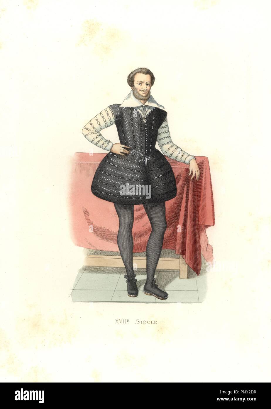 Antoine de Saint-Chamans, France, 17th century, from a print in the Bibliotheque Imperiale. Handcolored illustration by E. Lechevallier-Chevignard, lithographed by A. Didier, L. Flameng, F. Laguillermie, from Georges Duplessis's 'Costumes historiques des XVIe, XVIIe et XVIIIe siecles' (Historical costumes of the 16th, 17th and 18th centuries), Paris 1867. The book was a continuation of the series on the costumes of the 12th to 15th centuries published by Camille Bonnard and Paul Mercuri from 1830. Georges Duplessis (1834-1899) was curator of the Prints department at the Bibliotheque nationale. Stock Photo