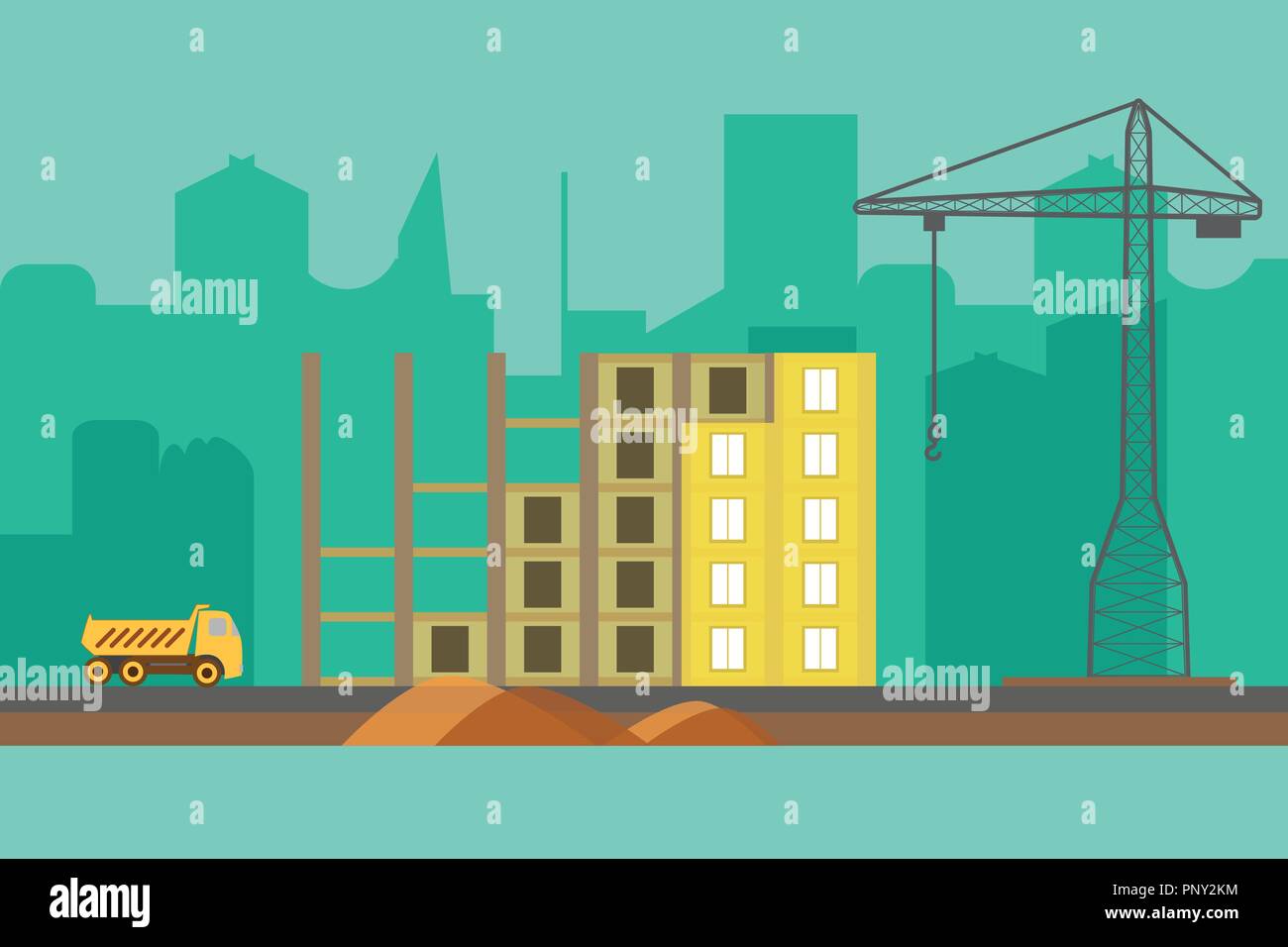 Construction Vector Background Building Process Web Banner In Flat