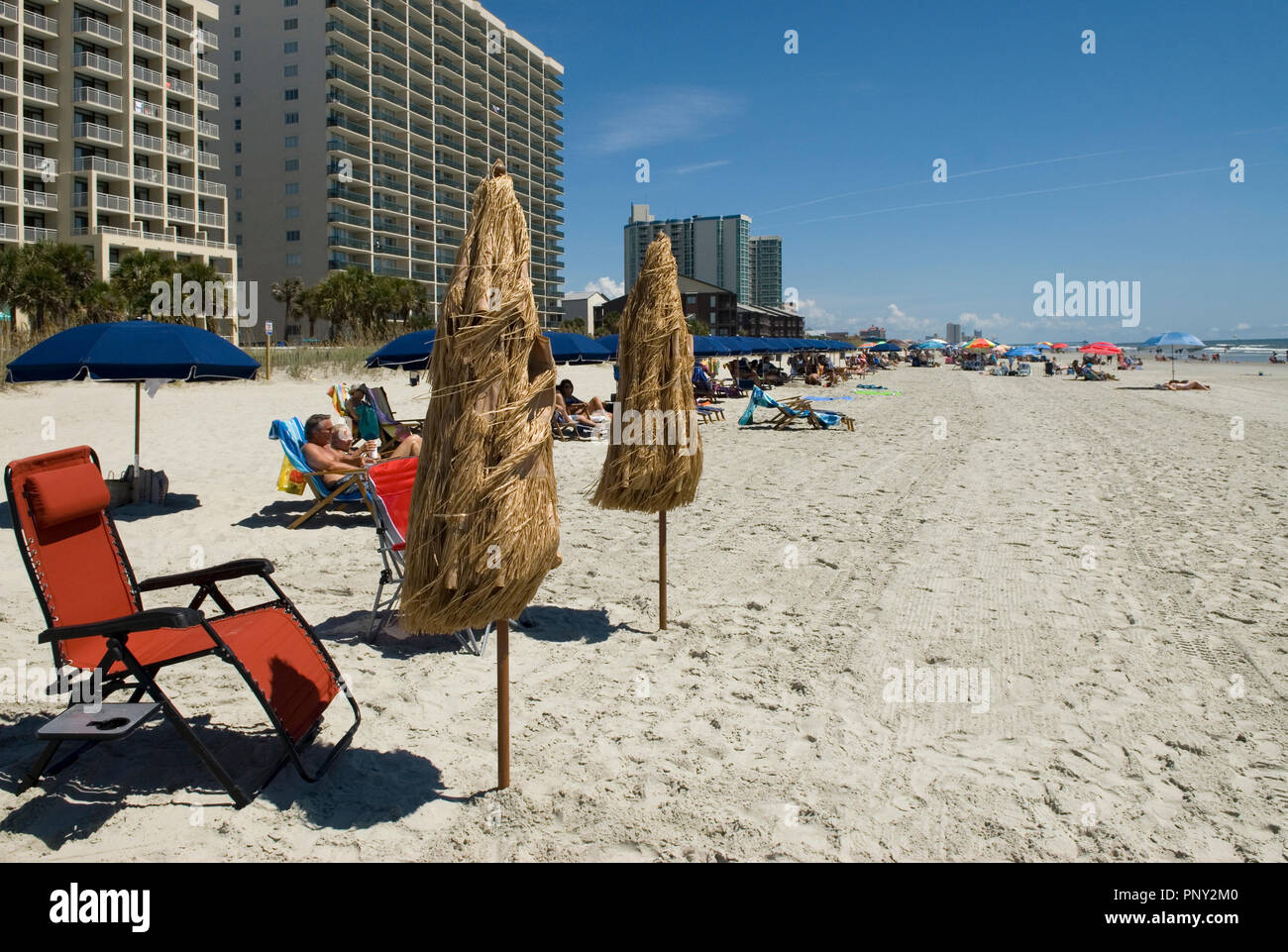Umbrella And Blue Chair On Beach At North Myrtle Beach South Carolina Usa Stock Photo Alamy