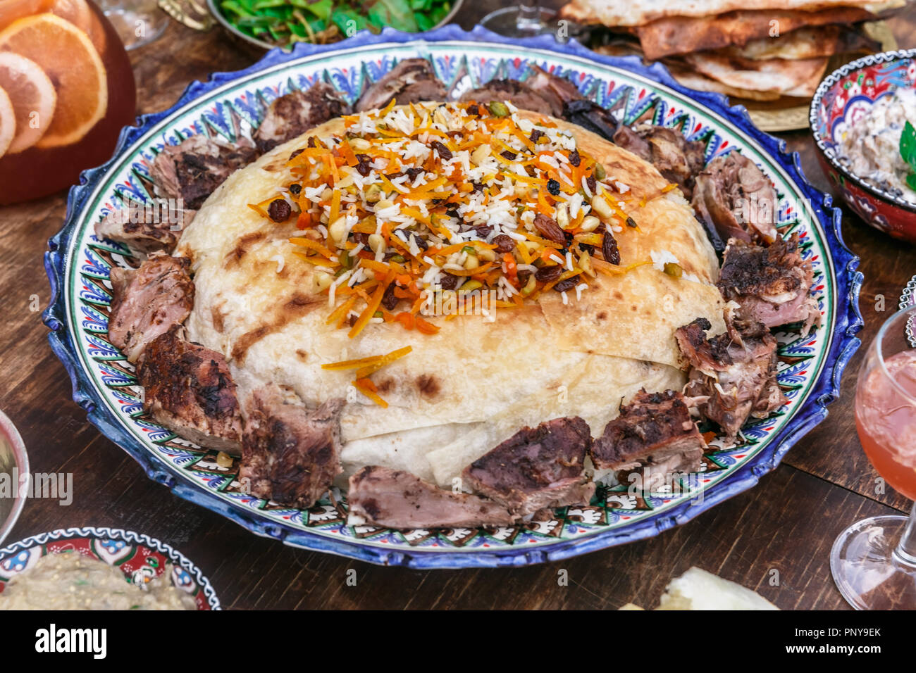 Iranian pilaf with tahdig and lamb close view Stock Photo Alamy