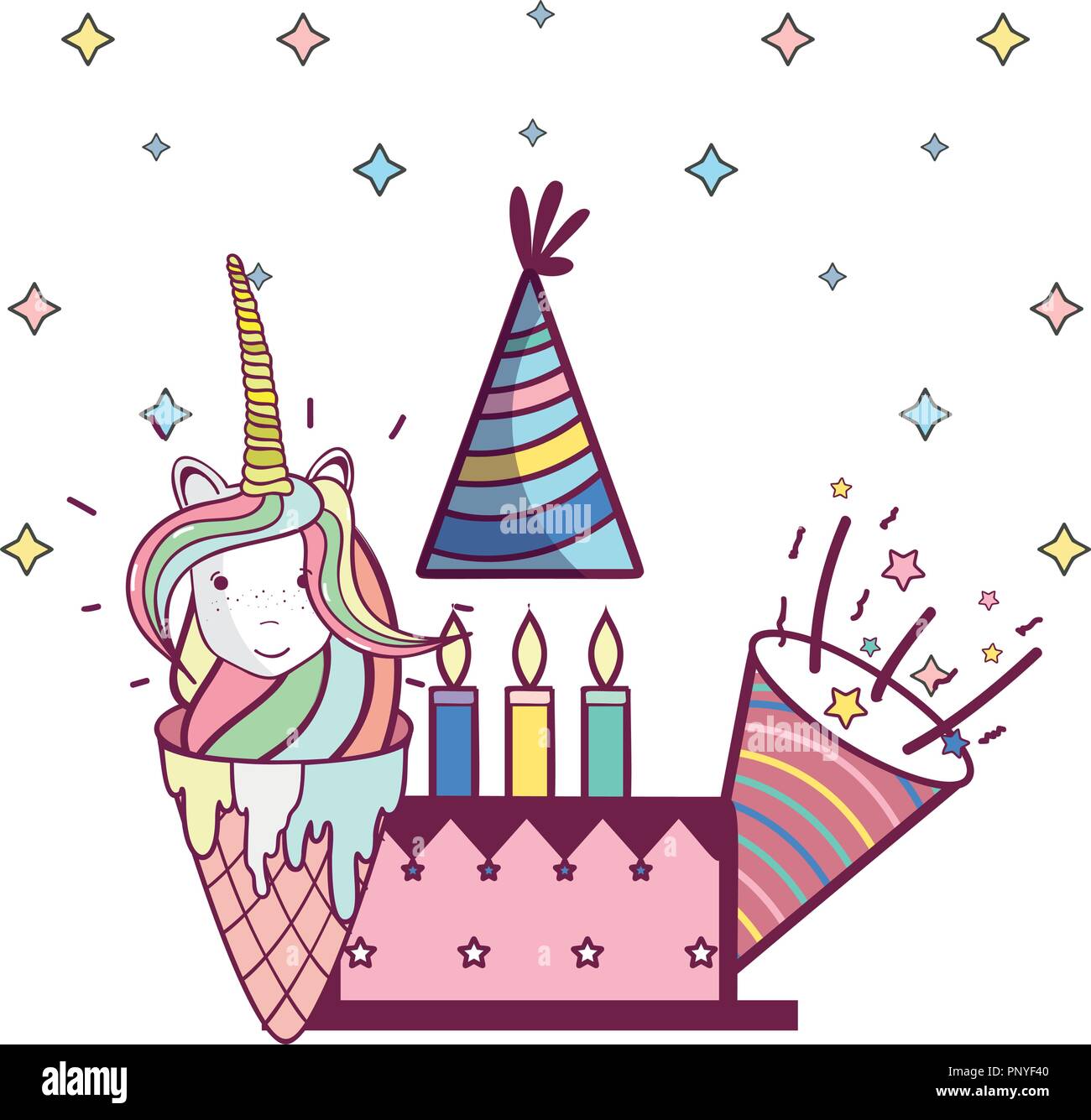 Happy birthday unicorn cartoons Stock Vector Image & Art - Alamy