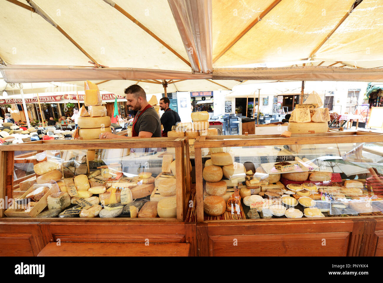A Popular local produce market in Campo de' Fiori sq. in Rome. Stock Photo