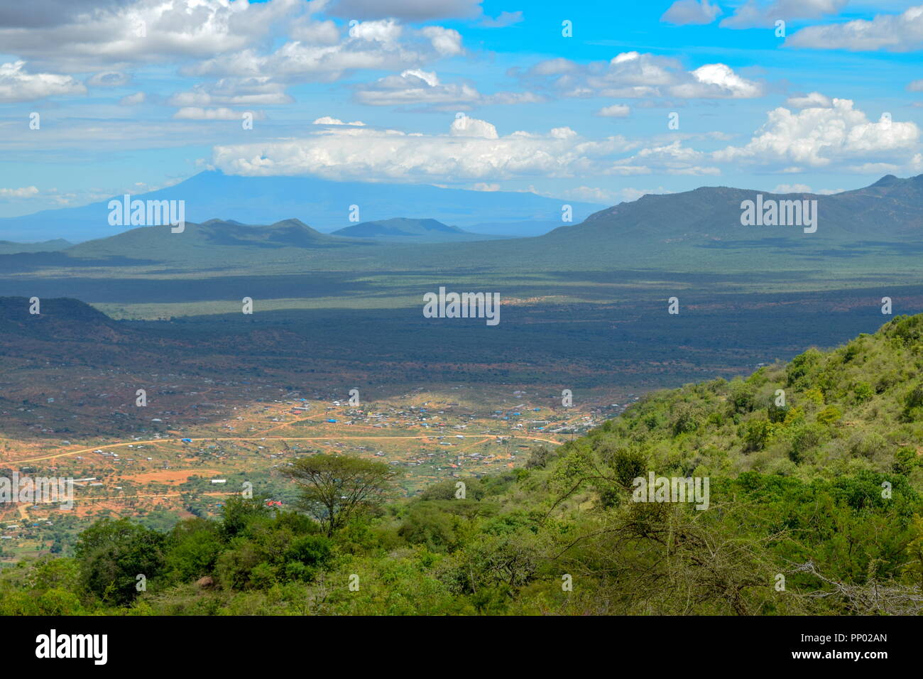 Mount Kilimanjaro seen from Namanga Town, Kenya Stock Photo