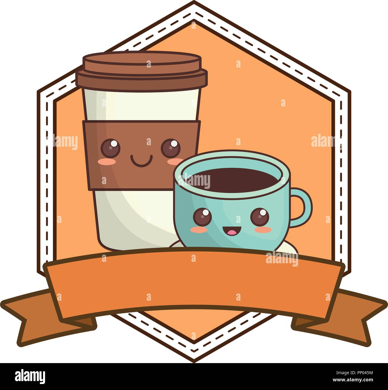 https://c8.alamy.com/comp/PP045M/emblem-with-kawaii-coffee-mug-and-cup-over-white-background-vector-illustration-PP045M.jpg