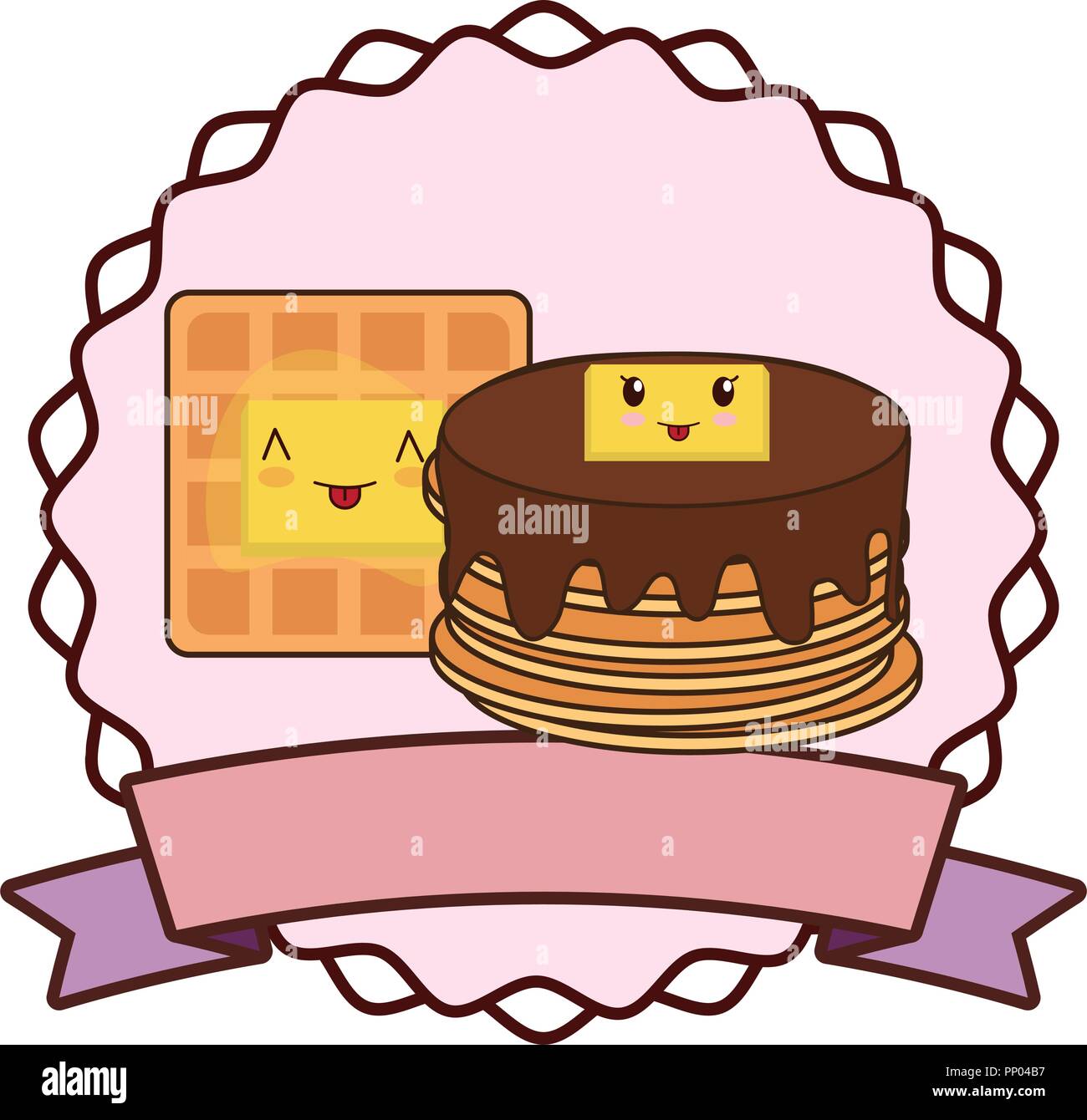 Emblem With Kawaii Pancakes And Waffle Over White Background Vector Illustration Stock Vector Image Art Alamy Emblem With Kawaii Pancakes And Waffle Over White Background Vector Illustration Stock Vector Image Art Alamy