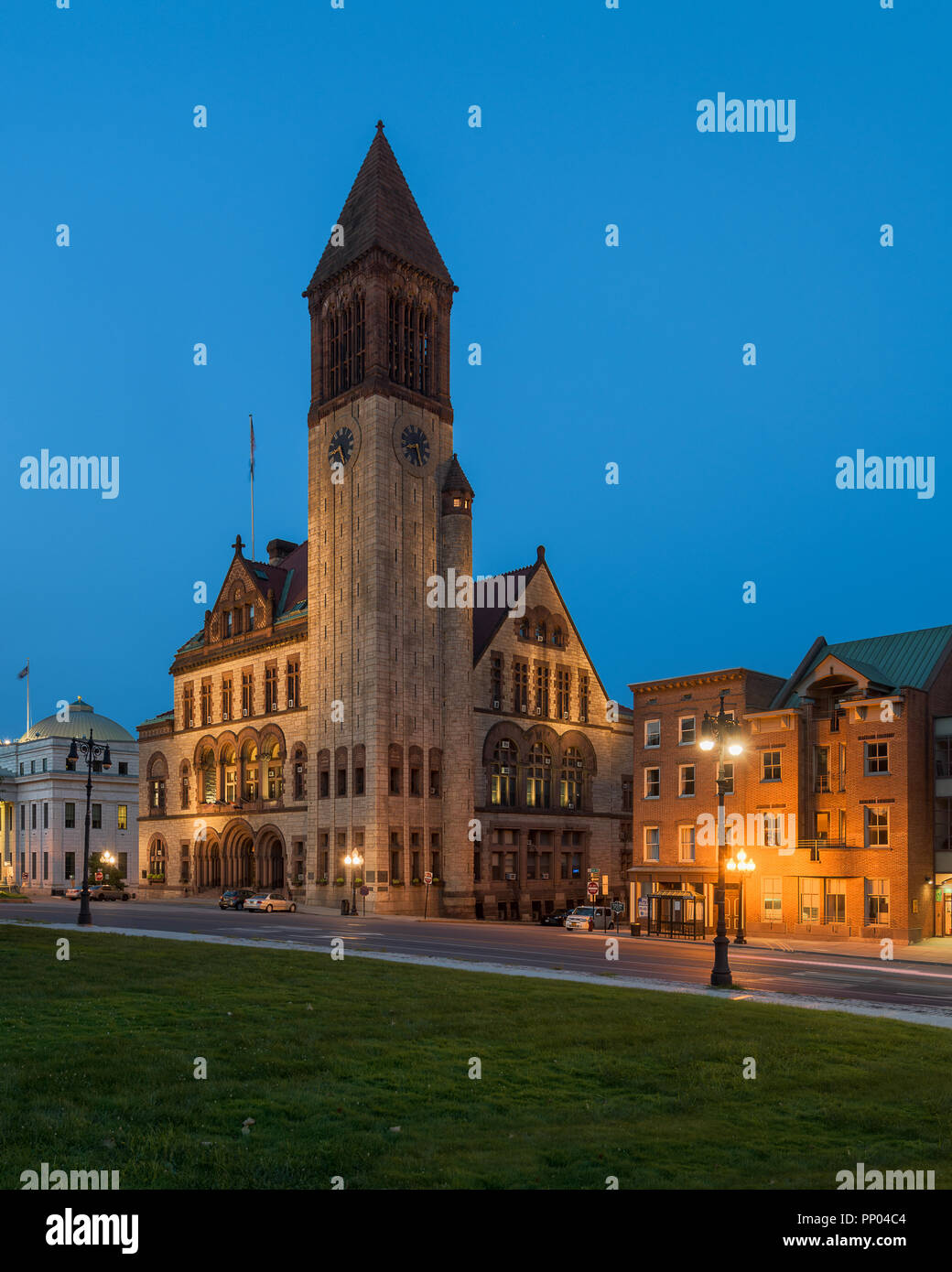 Albany City Hall at 24 Eagle Street at night in Albany, New York Stock