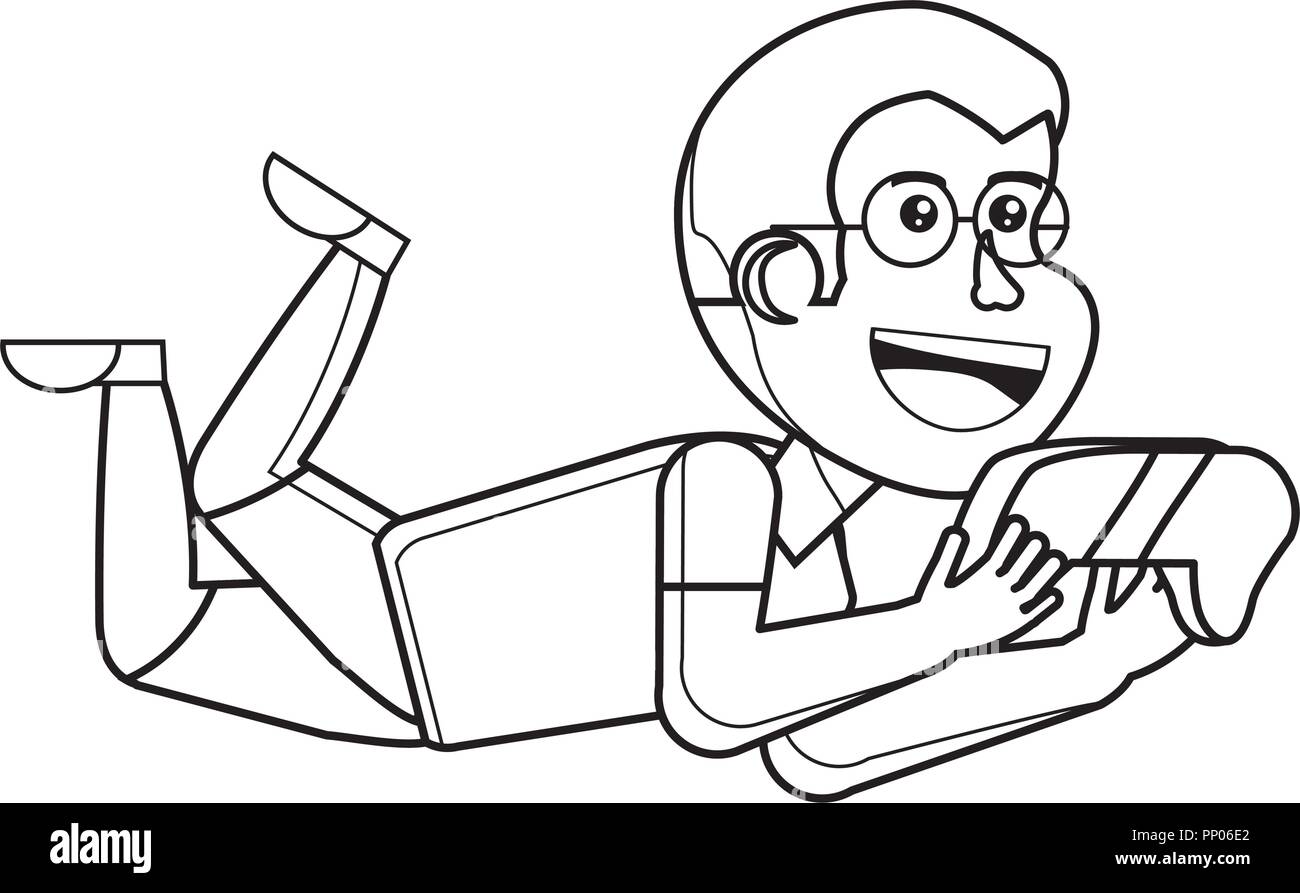 cartoon boy with gaming controller over white background, vector illustration Stock Vector