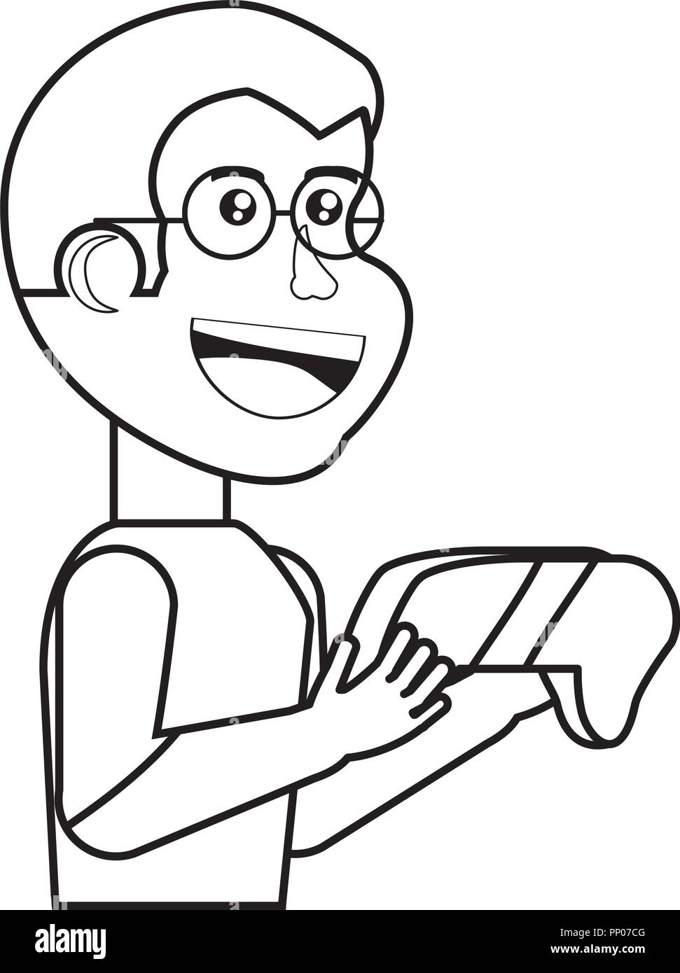 cartoon boy with gaming controller over white background, vector illustration Stock Vector