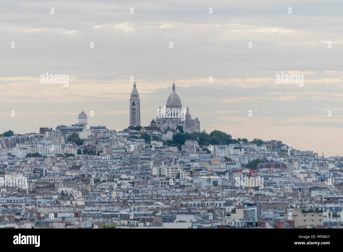 Basilique du Sacré-Cœur, seen from Arc de Triomphe rooftop Stock Photo