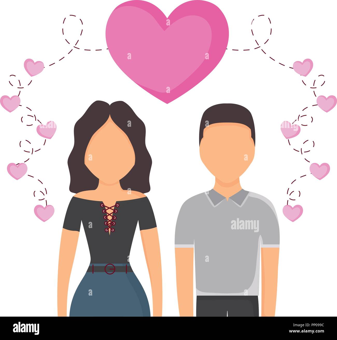 couple in love with hearts around over white background, vector ...