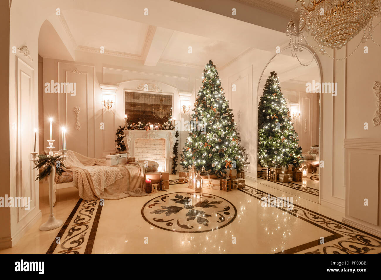 Classical Interior Of A White Room Christmas Evening By