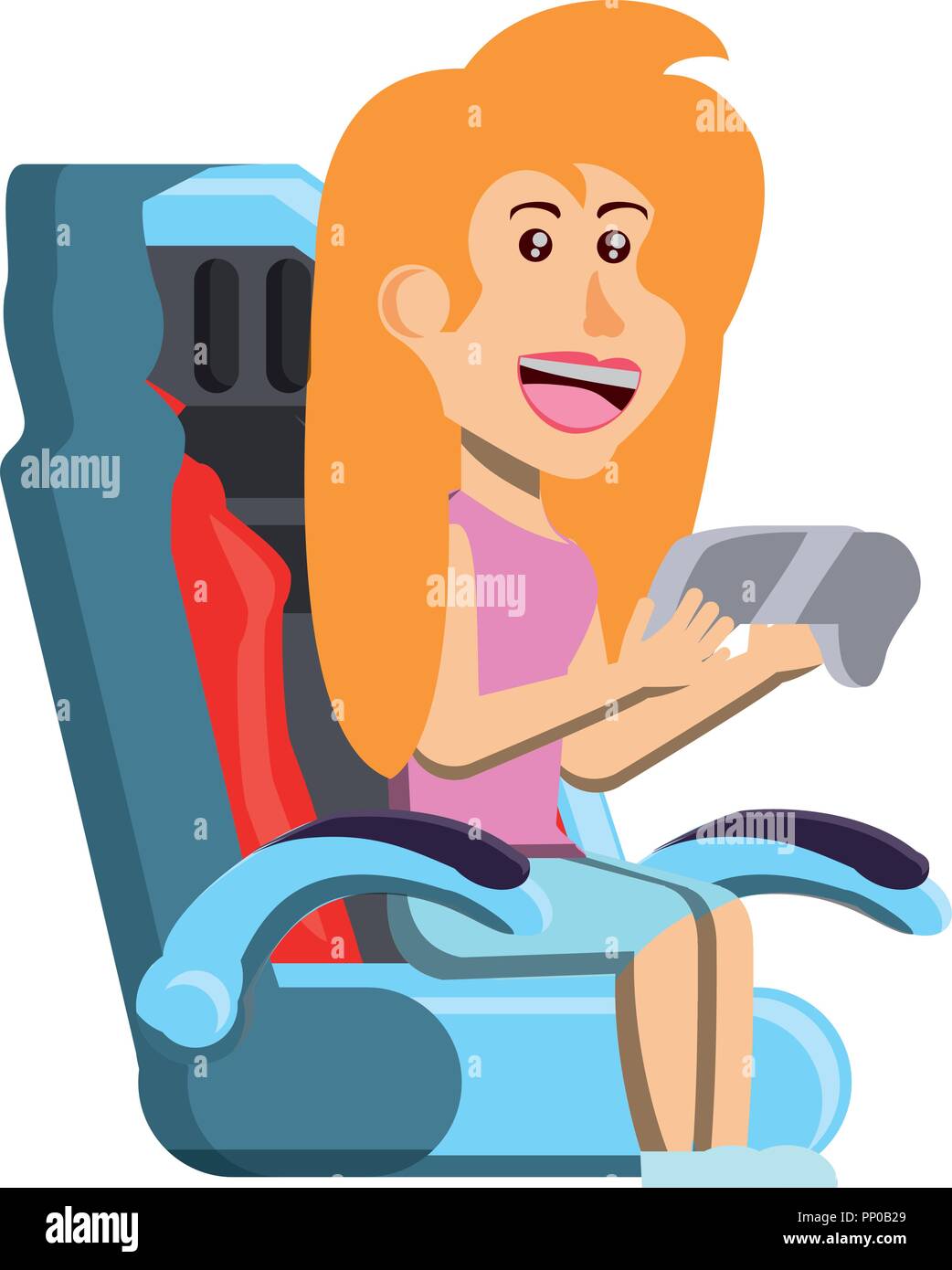 cartoon girl sitting on gaming chair over white background, vector ...