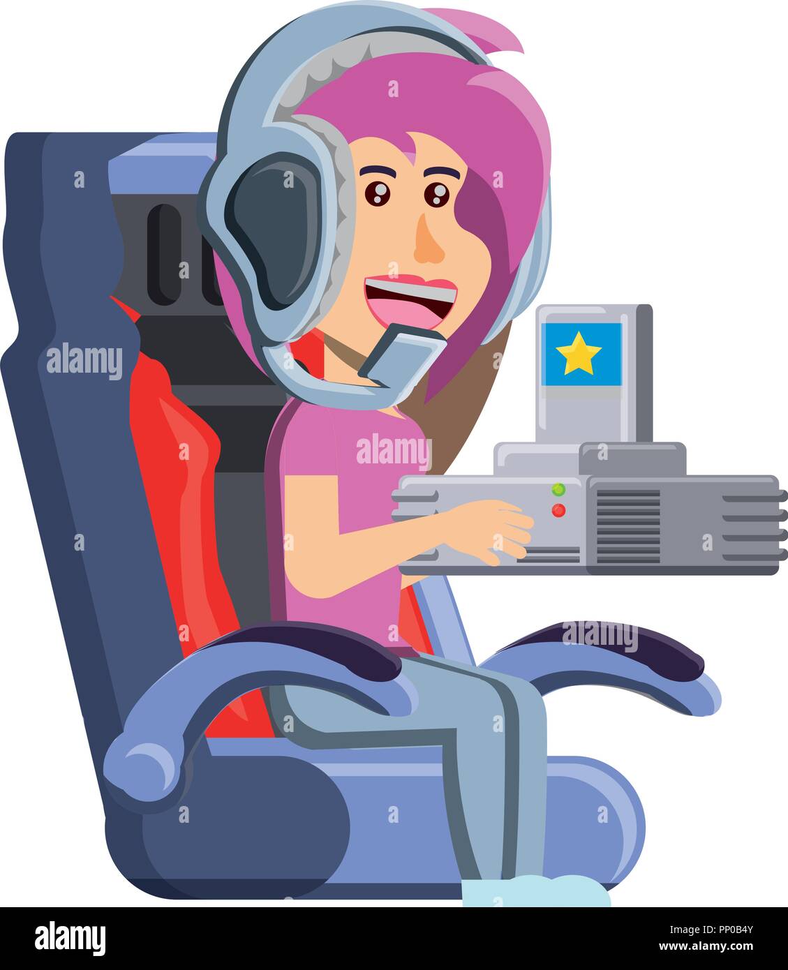 cartoon girl with videogame console and sitting on gaming chair over white  background, vector illustration Stock Vector Image & Art - Alamy