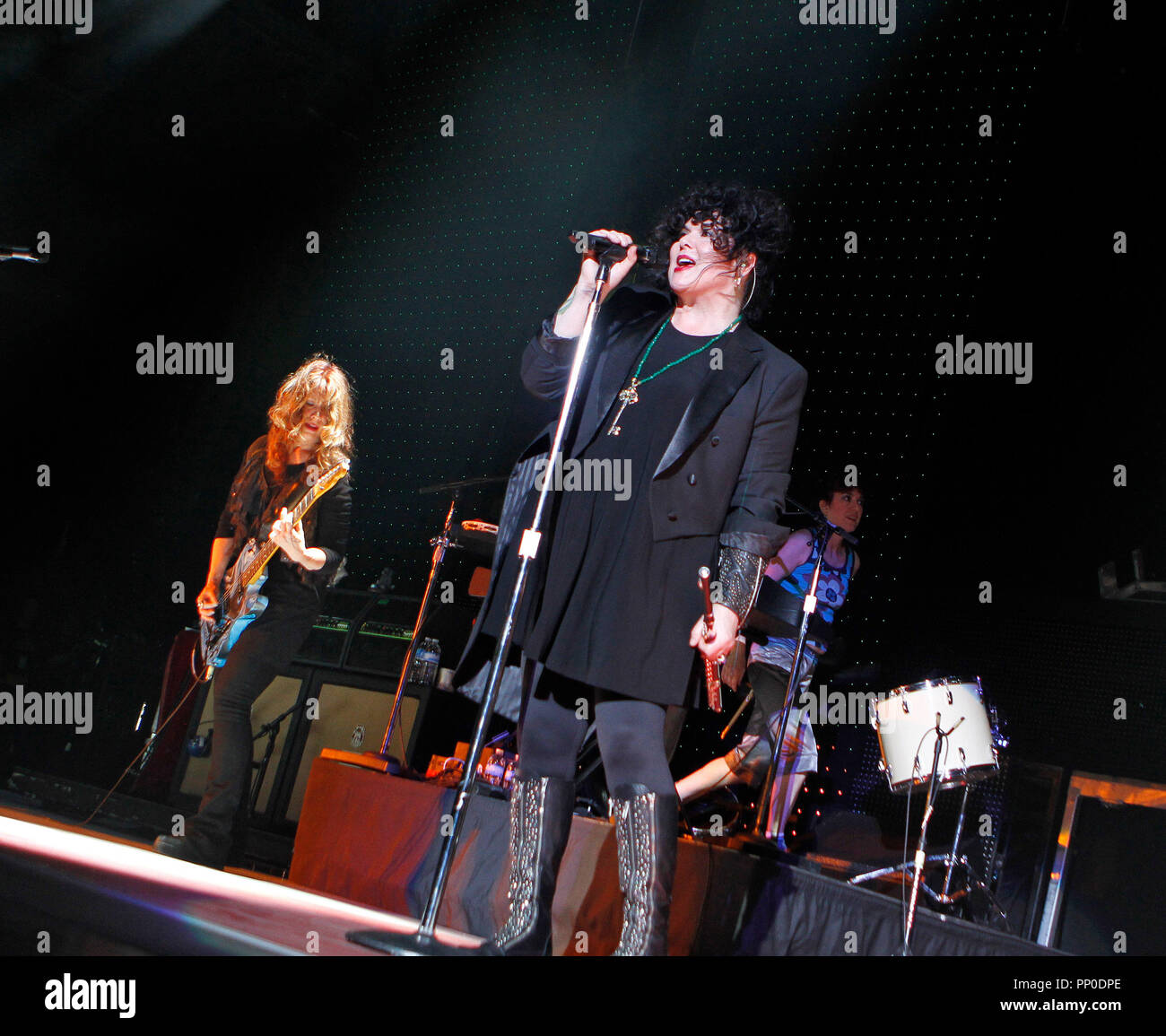 Ann Wilson (R) and Nancy Wilson (L) with Heart perform in concert at the Cruzan Amphitheater in West Palm Beach, Florida on June 15, 2011. Stock Photo