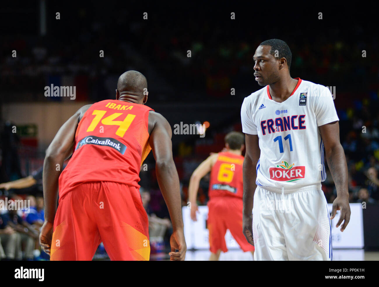 Florient Pietrus (France) and Serge Ibaka (Spain). FIBA Basketball World Cup Spain 2014 Stock Photo