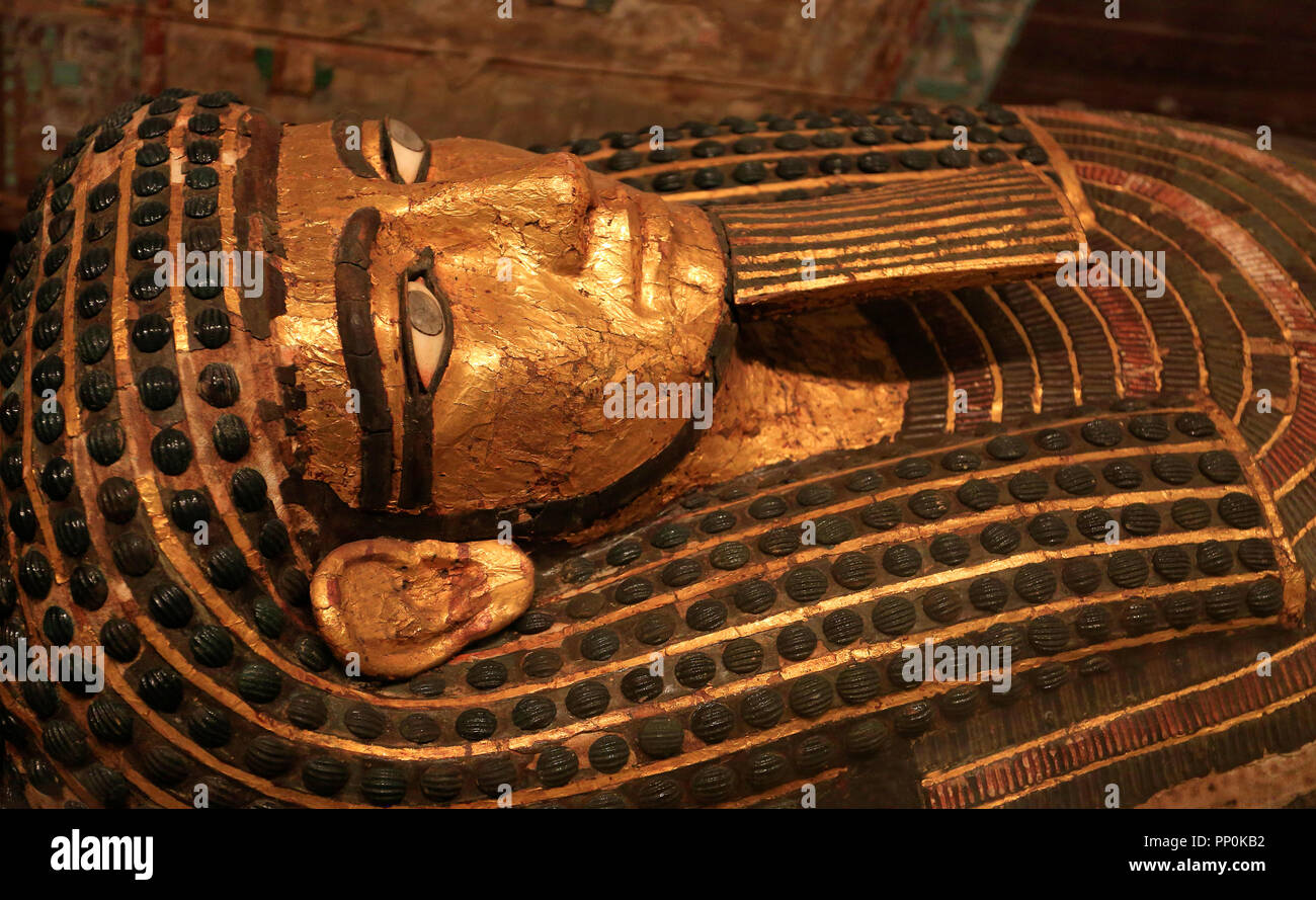 Egyptian golden wooden sarcophagus Stock Photo Alamy