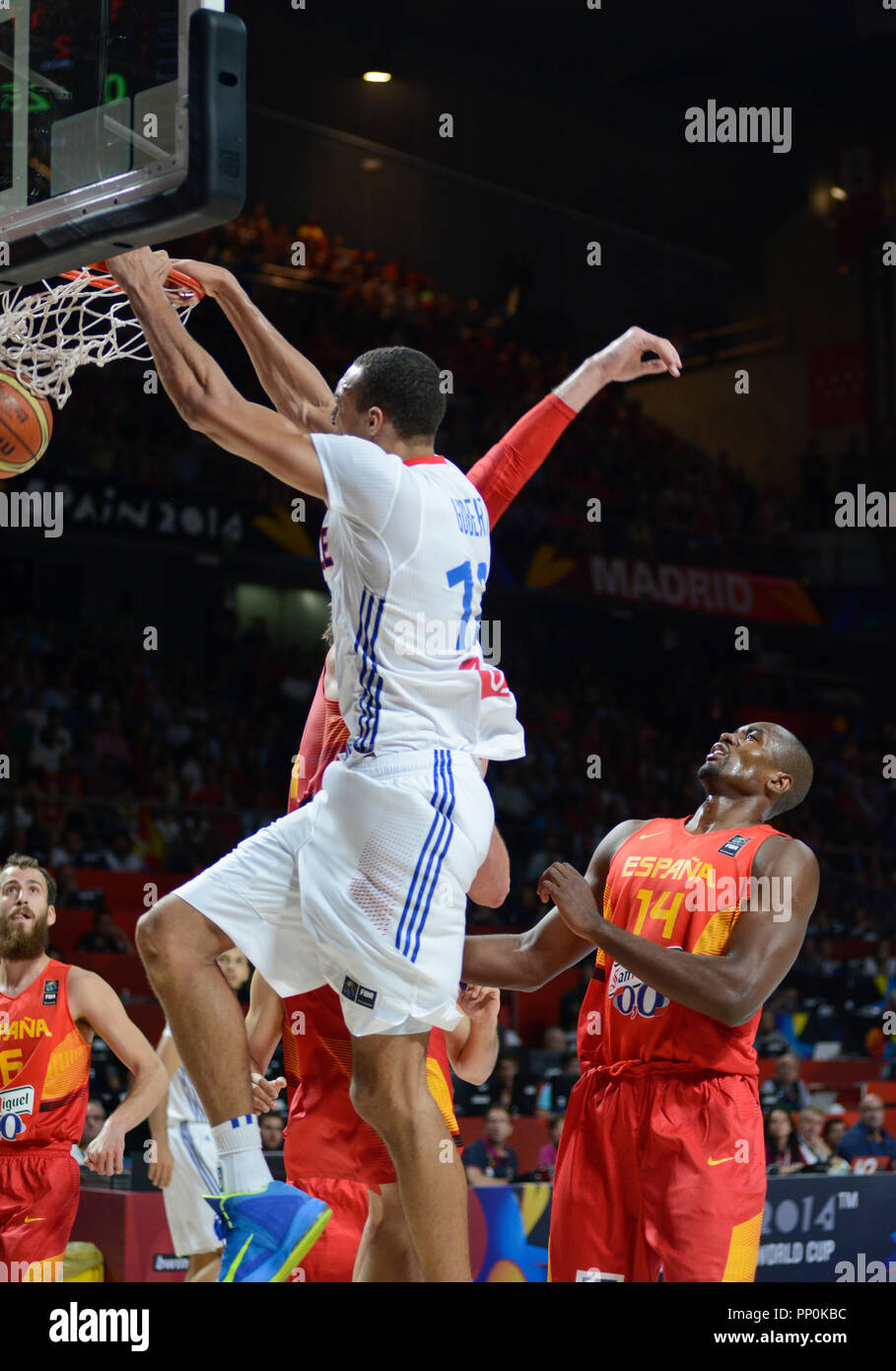 Rudy Gobert (France) dunking against Spain. FIBA Basketball World Cup Spain 2014 Stock Photo