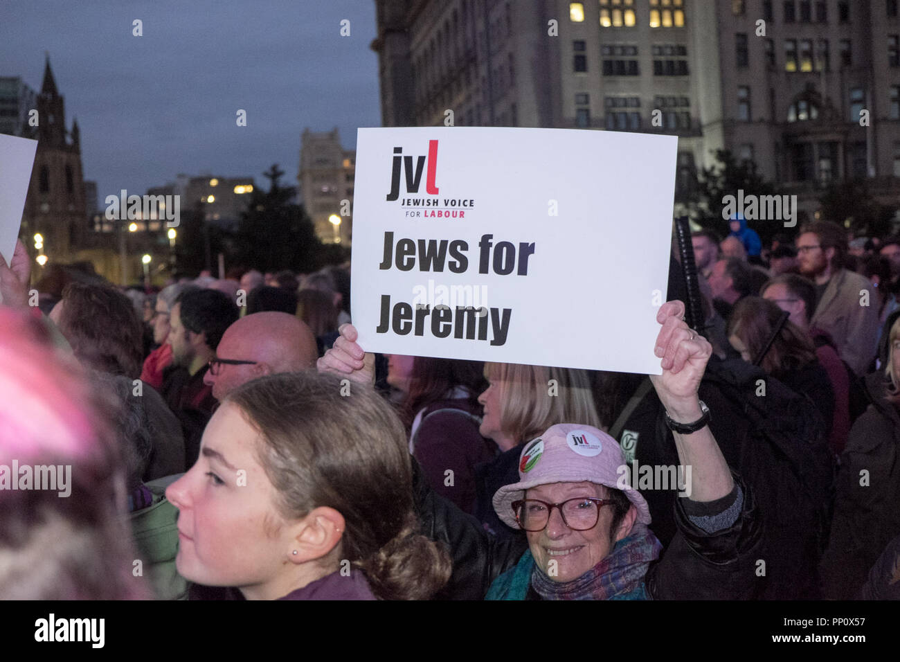 Liverpool, UK. 22 September 2018. A pre-conference public gathering at Pier Head with music and speeches by John McDonnell and Jeremy Corbyn.Labour Party Conference in Liverpool,UK. Large number of Stop,Anti Brexit,pro Europe,European supporters in attendance. Credit: Paul Quayle/Alamy Live News Stock Photo