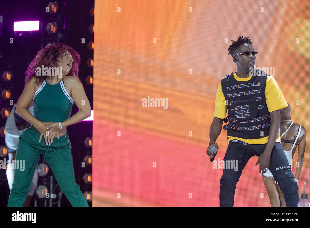 London, UK. 22nd September  2018, Oluwatosin Oluwole Ajibade  better known by his stage name Mr Eazi Performing at 1Xtra Live 2018 at the O2 Arena, Peninsula Square, London. © Jason Richardson / Alamy Live News Stock Photo