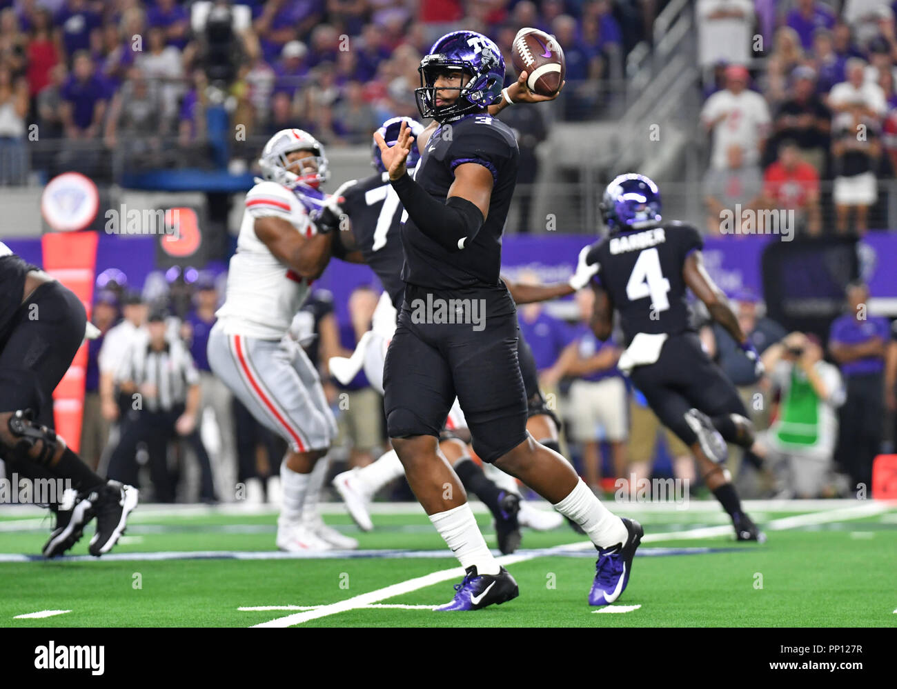 September 15, 2018: TCU Horned Frogs quarterback Shawn Robinson #3 in the AdvoCare Showdown NCAA Football game between the Ohio State Buckeyes and the TCU Horned Frogs at AT&T Stadium in Arlington, TX Ohio defeated TCU 40-28 Albert Pena/CSM Stock Photo