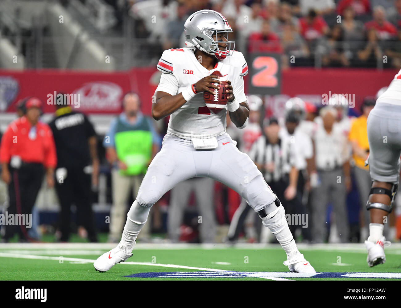 September 15, 2018: Ohio State Buckeyes quarterback Dwayne Haskins #7 in the AdvoCare Showdown NCAA Football game between the Ohio State Buckeyes and the TCU Horned Frogs at AT&T Stadium in Arlington, TX Ohio defeated TCU 40-28 Albert Pena/CSM Stock Photo