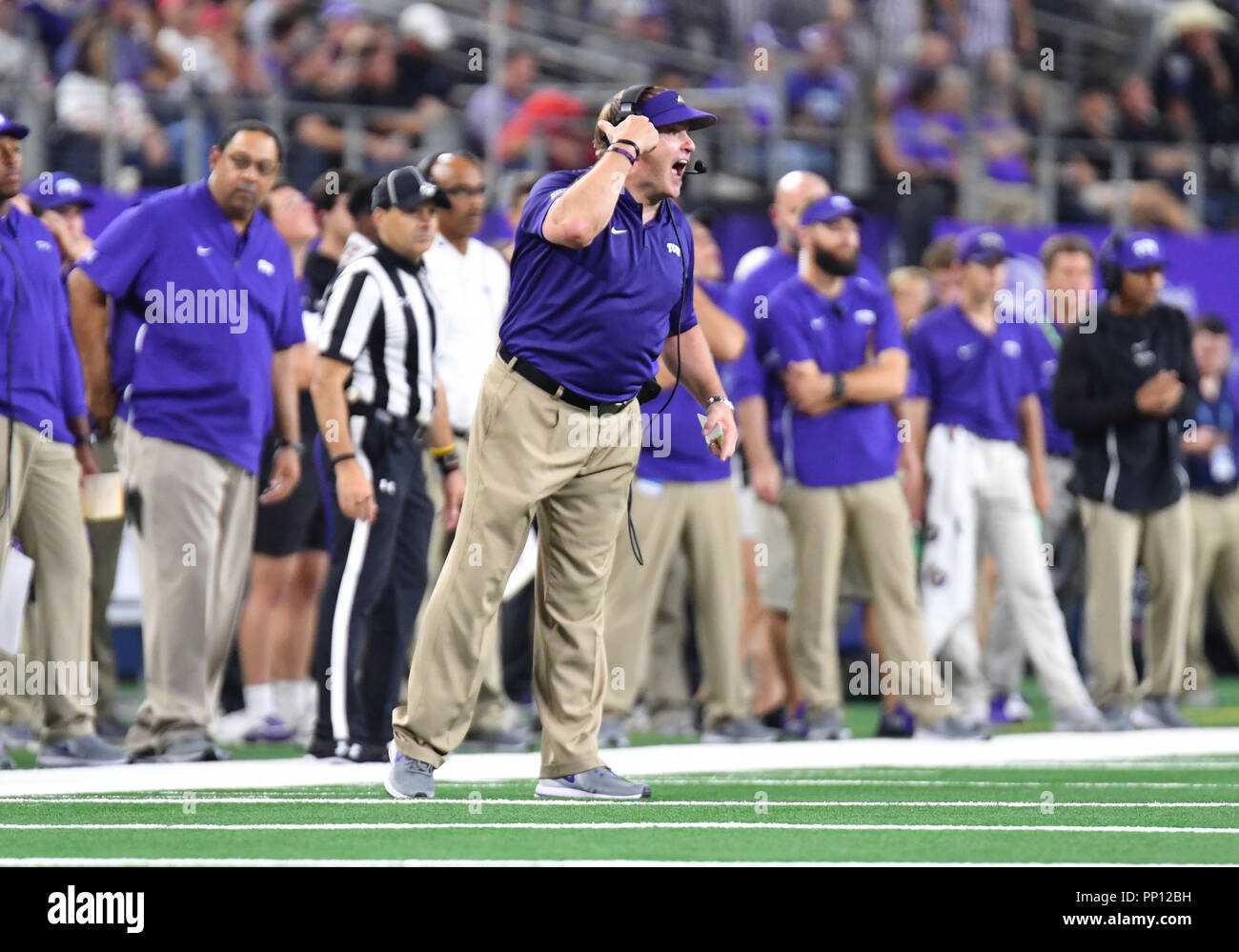 September 15, 2018: TCU Horned Frogs head coach Gary Patterson in the AdvoCare Showdown NCAA Football game between the Ohio State Buckeyes and the TCU Horned Frogs at AT&T Stadium in Arlington, TX Ohio defeated TCU 40-28 Albert Pena/CSM Stock Photo