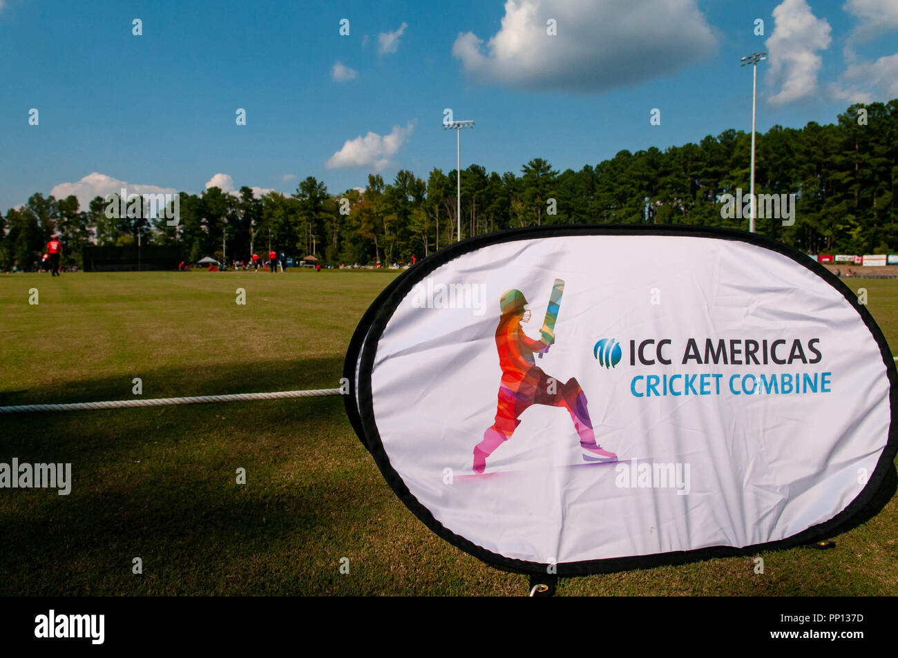 Morrisville, North Carolina, USA. 22nd Sep, 2018. Sept. 22, 2018 - Morrisville N.C., USA - Cricket action on the pitch during the ICC World T20 America's ''A'' Qualifier cricket match between USA and Canada. Both teams played to a 140/8 tie with Canada winning the Super Over for the overall win. In addition to USA and Canada, the ICC World T20 America's ''A'' Qualifier also features Belize and Panama in the six-day tournament that ends Sept. 26. Credit: Timothy L. Hale/ZUMA Wire/Alamy Live News Stock Photo