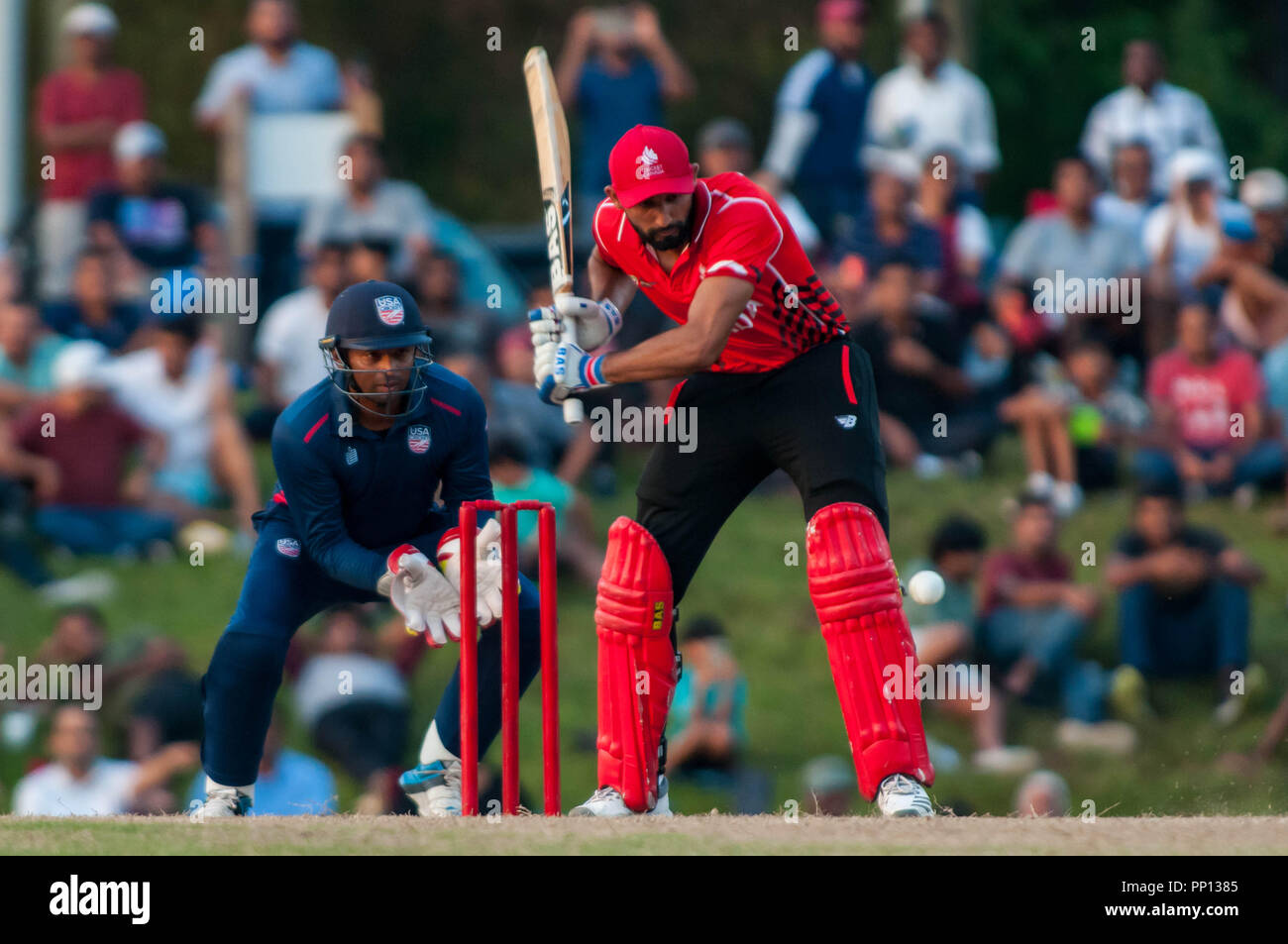 Morrisville North Carolina Usa 22nd Sep 2018 Sept 22 2018 Morrisville N C Usa Team Canada Hamza Tariq 61 In Bat With Team Usa Mohammed Khaleel 2 Behind The Wicket During