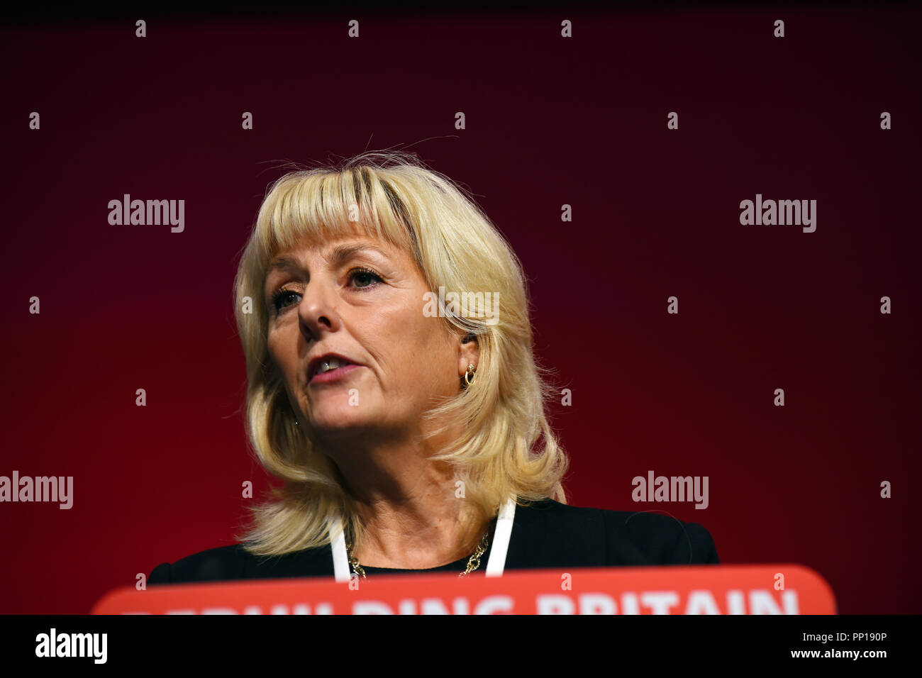 Liverpool, UK. 23rd Sep, 2018. Jennie Formby. Newly elected General Secretary of the Labour Party addressing the Labour Party conference in Liverpool for the first time as General Secretary.of the Labour Party Credit: Della Batchelor/Alamy/Live News Stock Photo