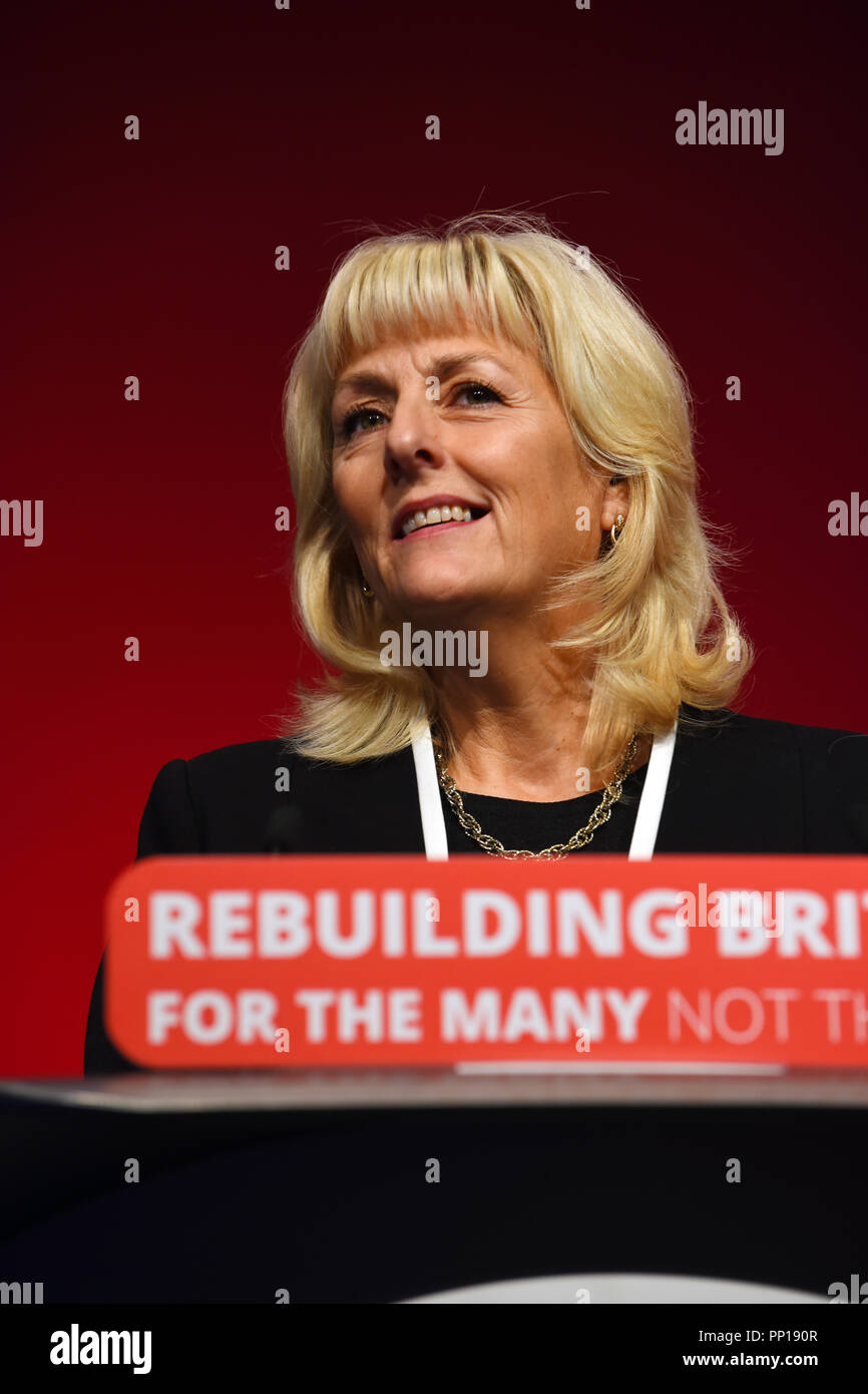 Liverpool, UK. 23rd Sep, 2018. Jennie Formby. Newly elected General Secretary of the Labour Party addressing the Labour Party conference in Liverpoolforthe first time as General Secretary.of the Labour Party Credit: Della Batchelor/Alamy Live News Stock Photo