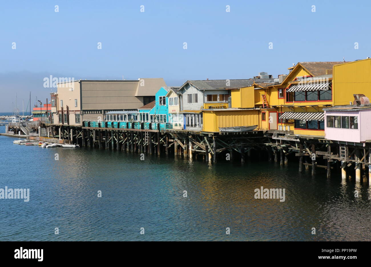 Colorful buildings add to the character of Fisherman's Wharf, Monterey CA. Stock Photo