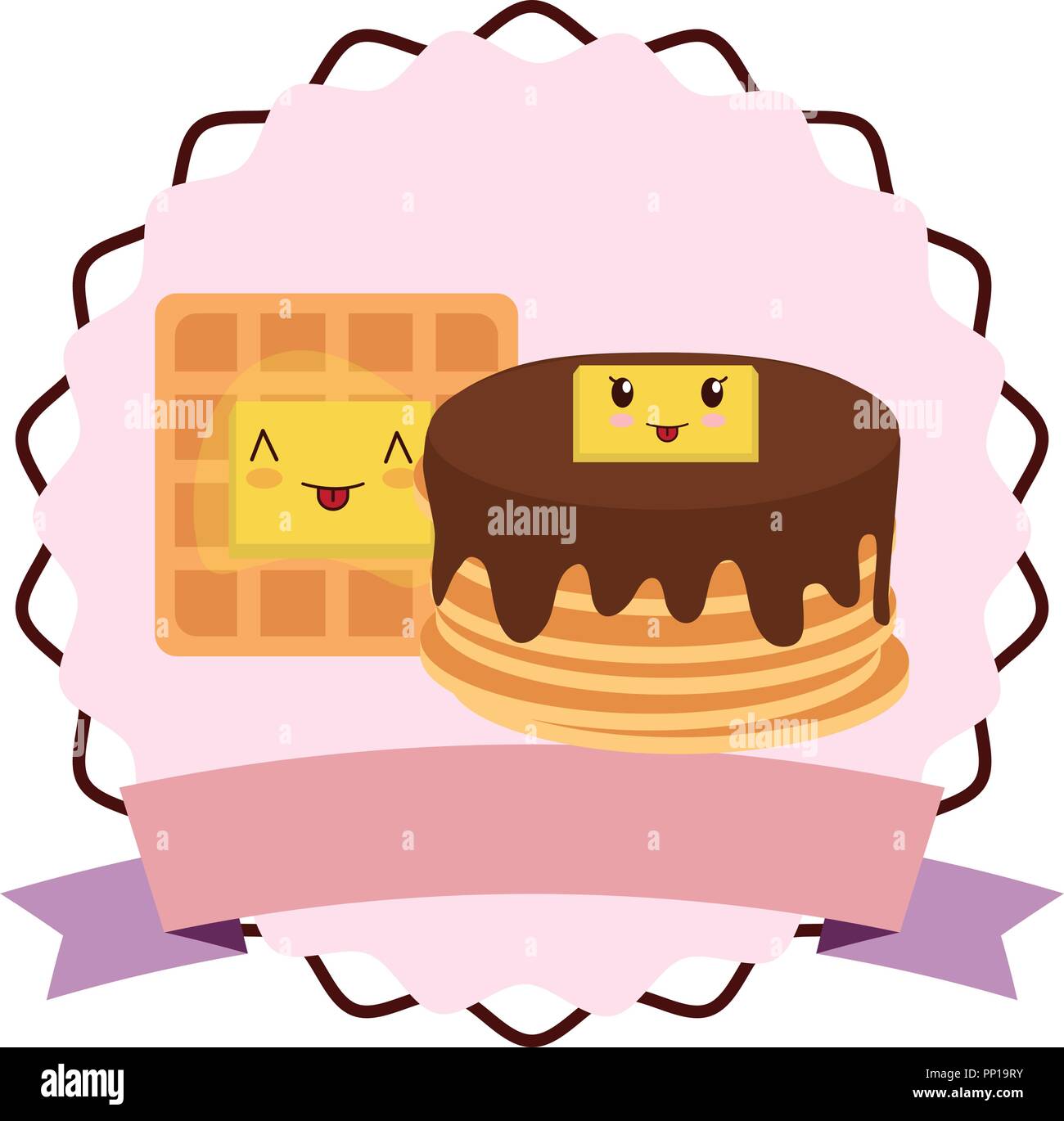 Emblem With Kawaii Pancakes And Waffle Over White Background Vector Illustration Stock Vector Image Art Alamy Emblem With Kawaii Pancakes And Waffle Over White Background Vector Illustration Stock Vector Image Art Alamy