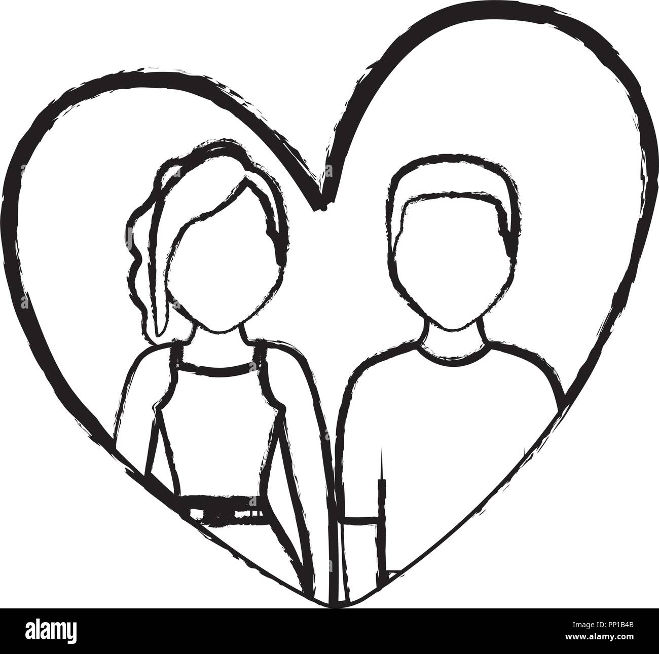couple in a heart over white background, vector illustration Stock ...