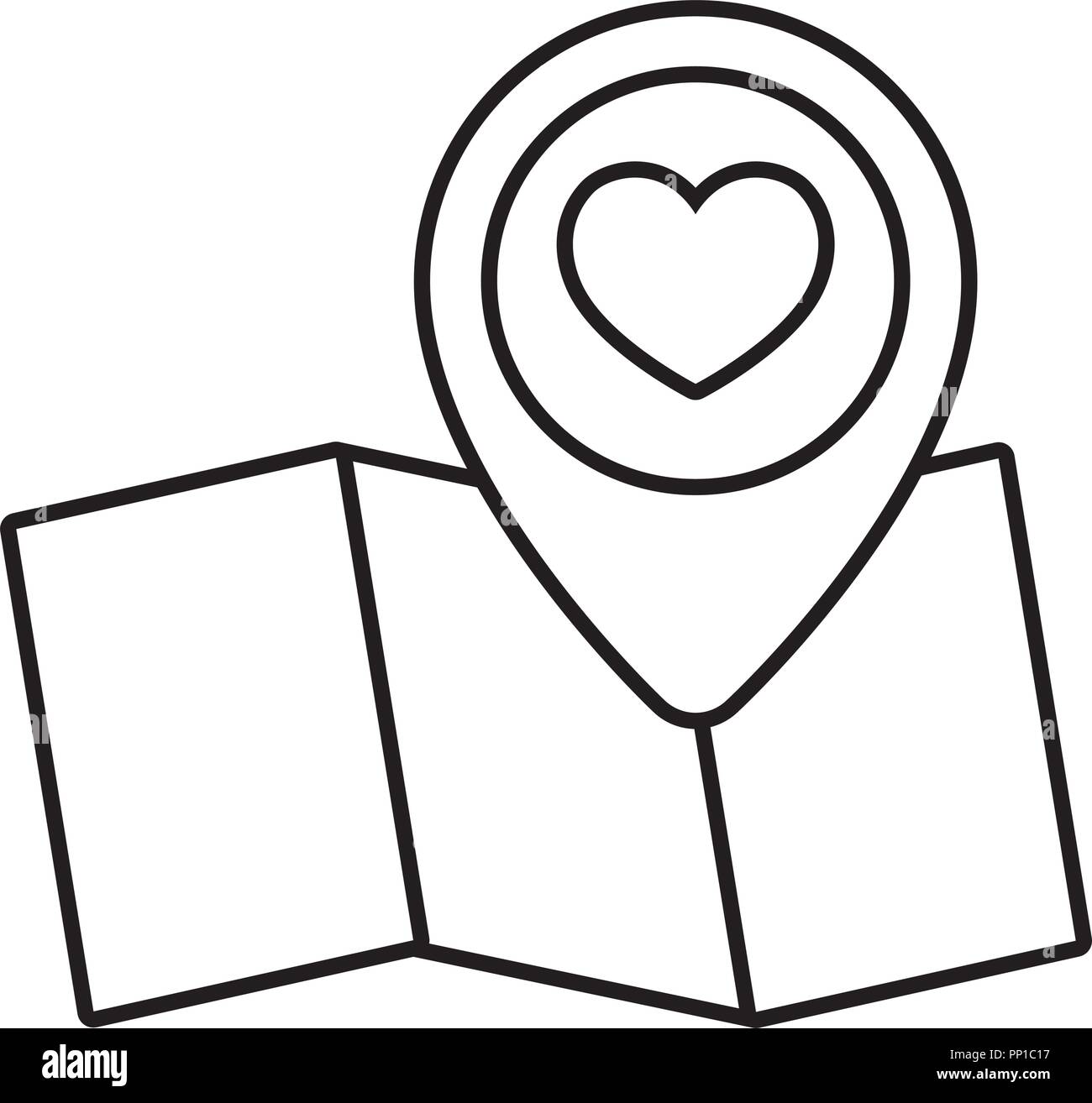 map with location pin with heart icon over white background, vector ...