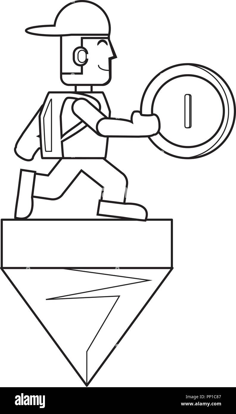 videogame character man holding a coin over white background, vector illustration Stock Vector