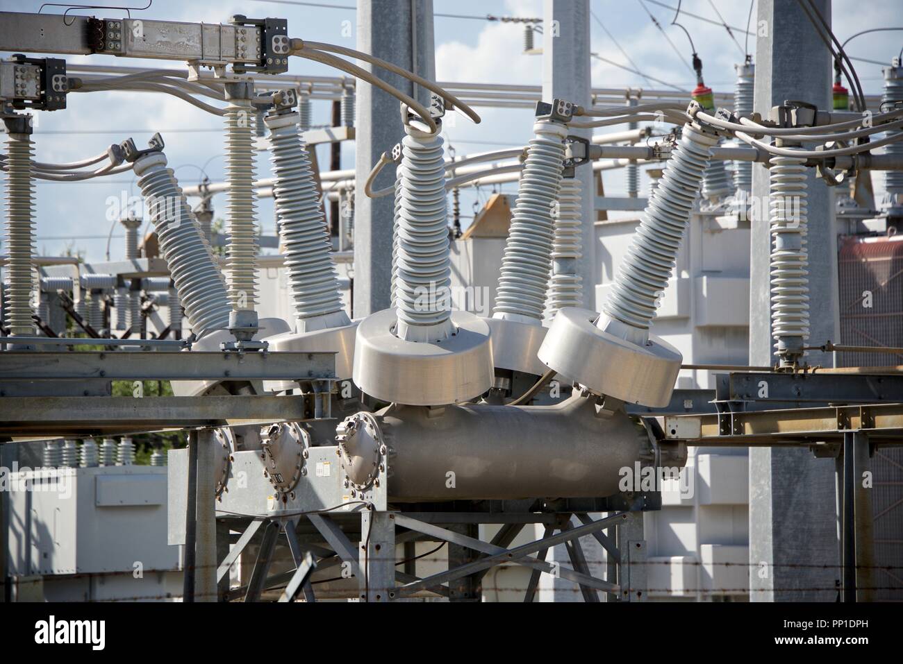 Close up of a power distribution station in an urban center Stock Photo
