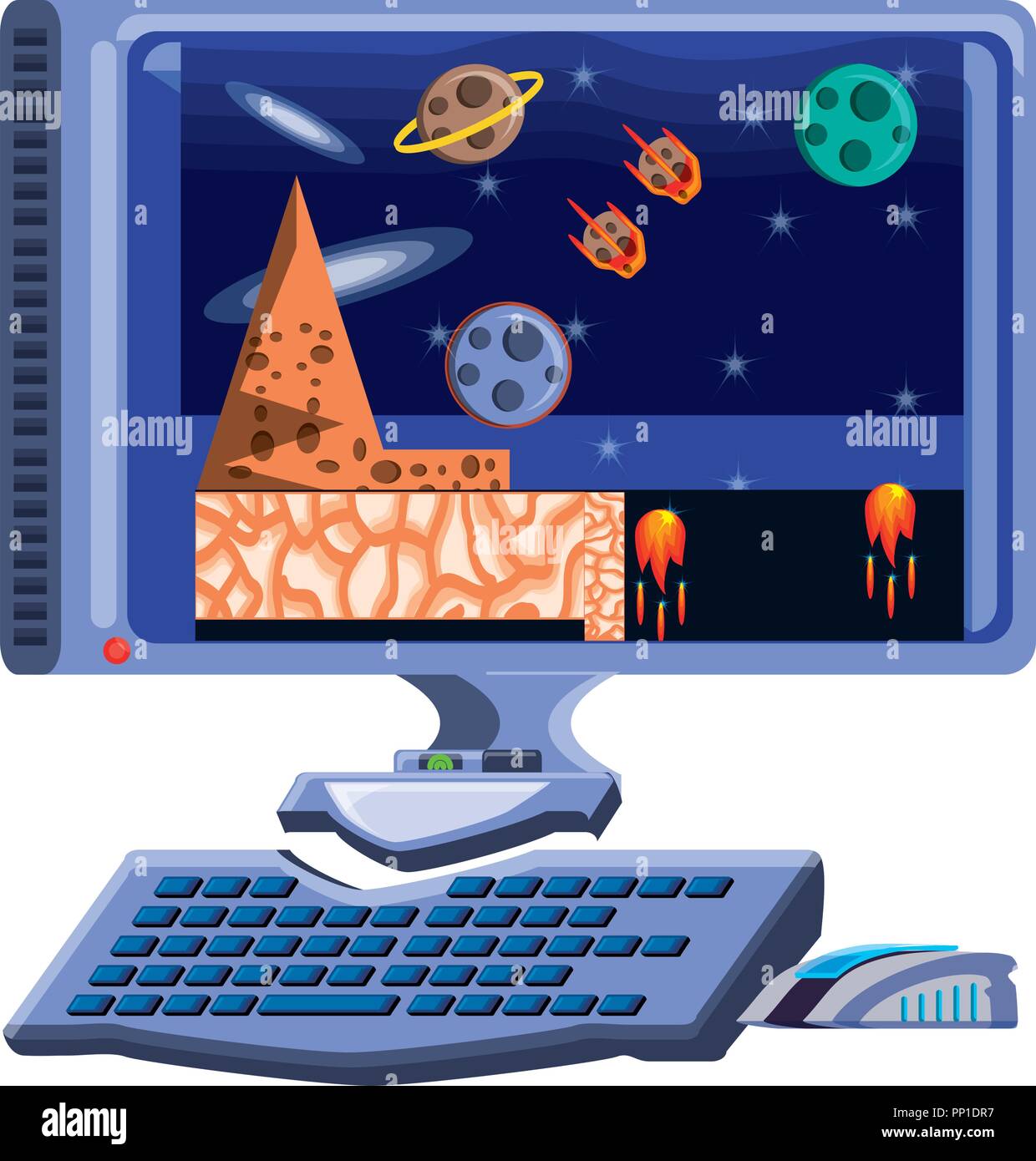 computer with videogame over white background, vector illustration ...