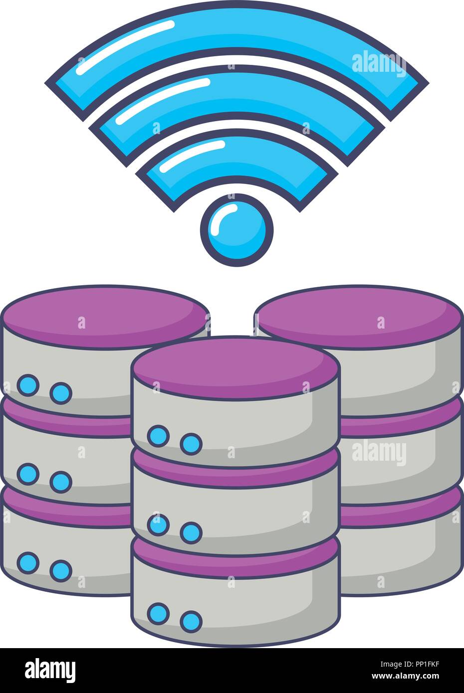 data servers and wifi symbol over white background, vector illustration ...