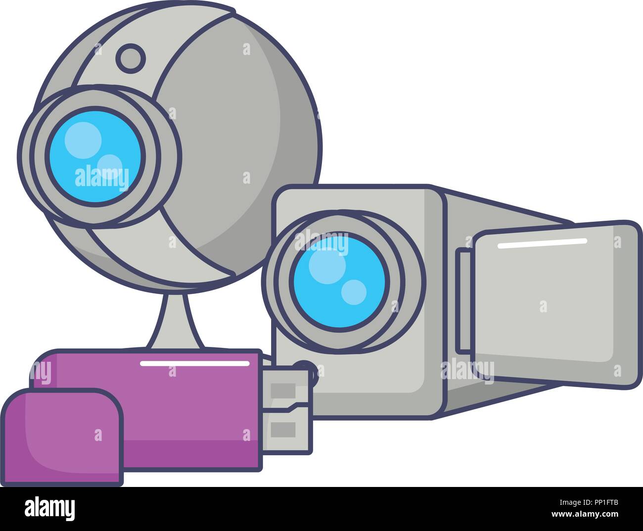 web camera and usb icon over white background, vector illustration ...