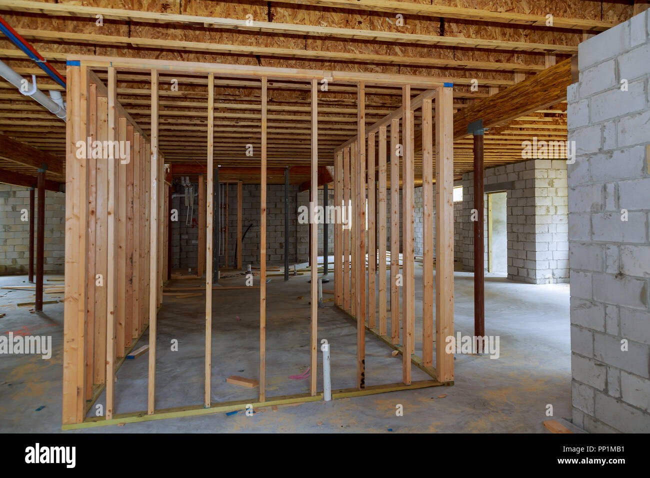 Basement Construction Interior Wall Framing Renovation New