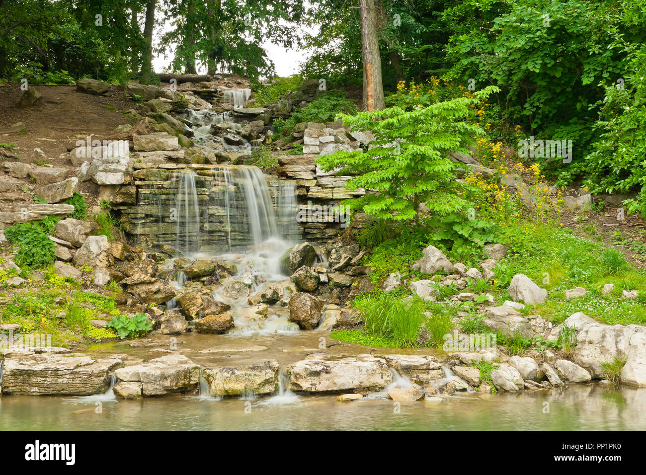 View Of The Flegel Keyser Cascades Waterfall Feature At St Louis Forest Park Under Overcast Conditions On A Spring Afternoon 2013 May 30 Stock Photo Alamy