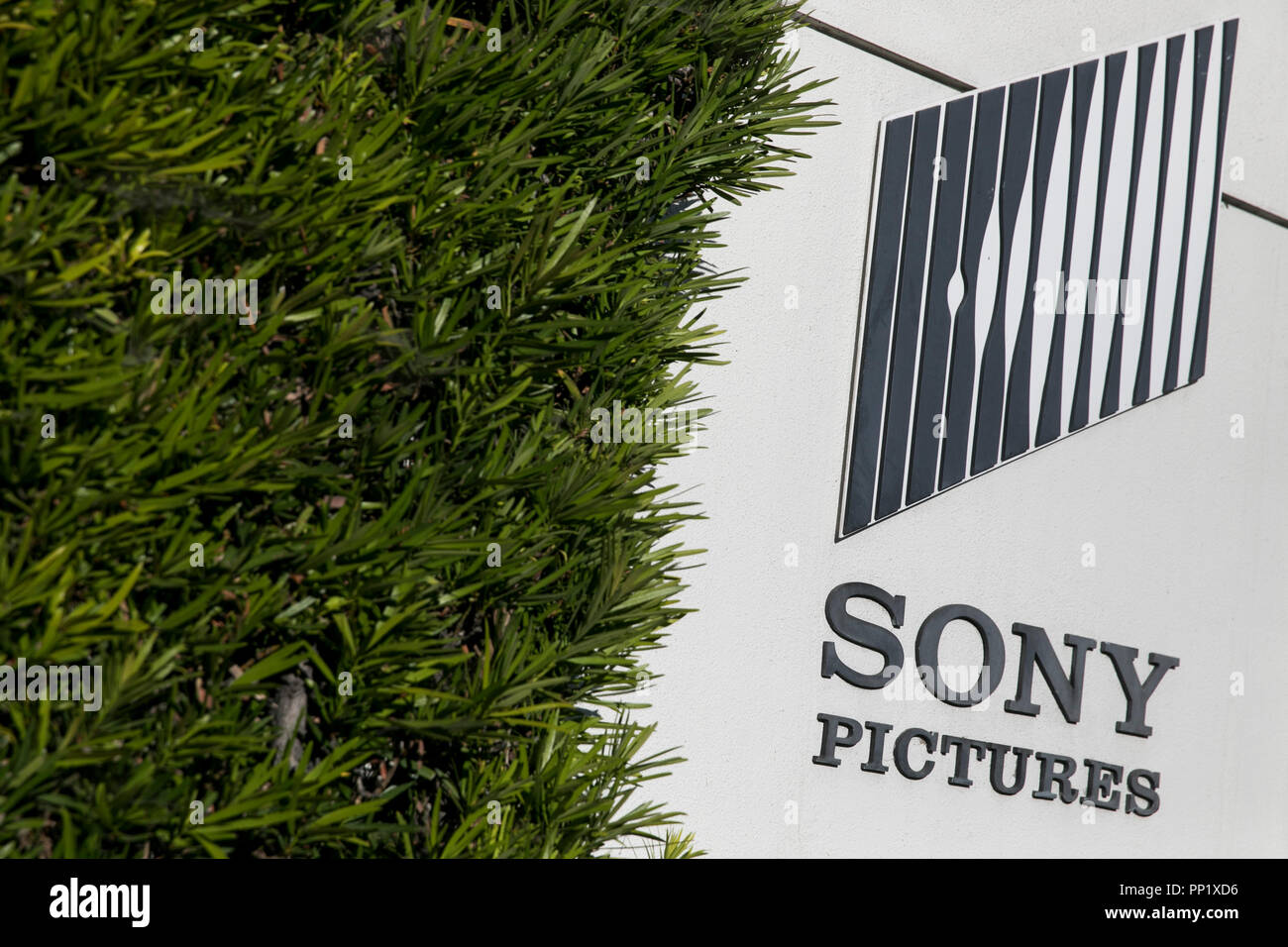 A logo sign outside of the headquarters of Sony Pictures Entertainment in Culver City