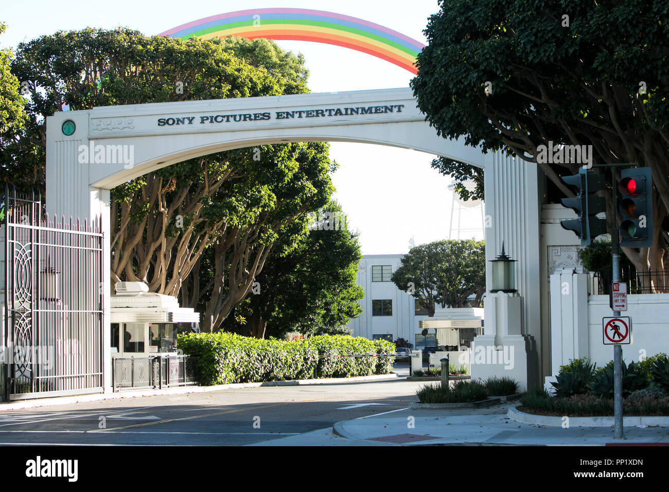 A logo sign outside of the headquarters of Sony Pictures Entertainment