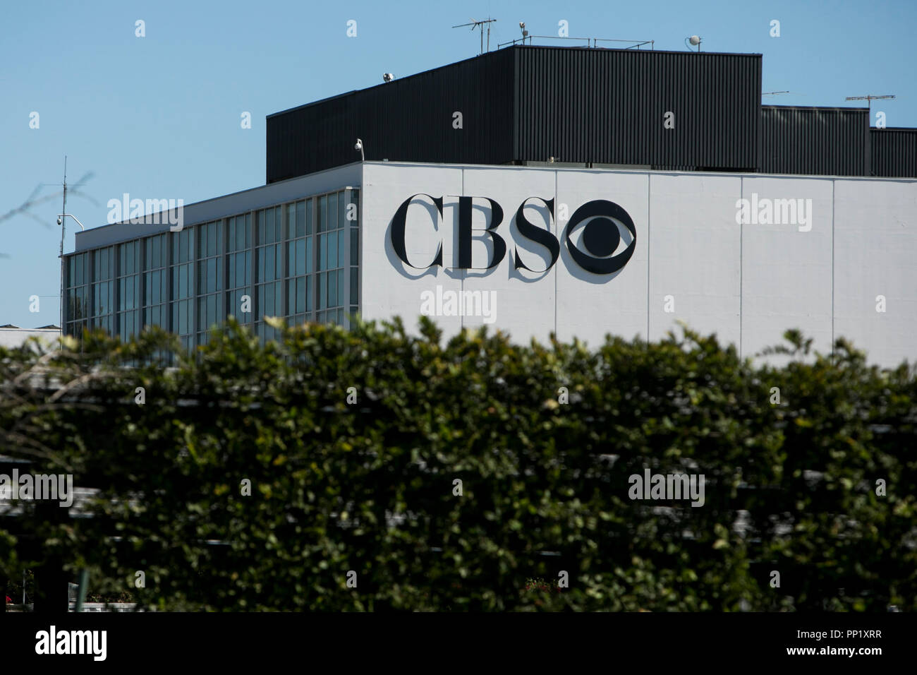 A logo sign outside of CBS Television City in Los Angeles, California on September 15, 2018. Stock Photo
