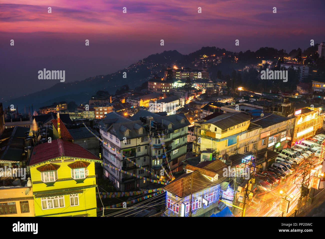 Darjeeling city view from high angle shot, West Bengal, India Stock Photo